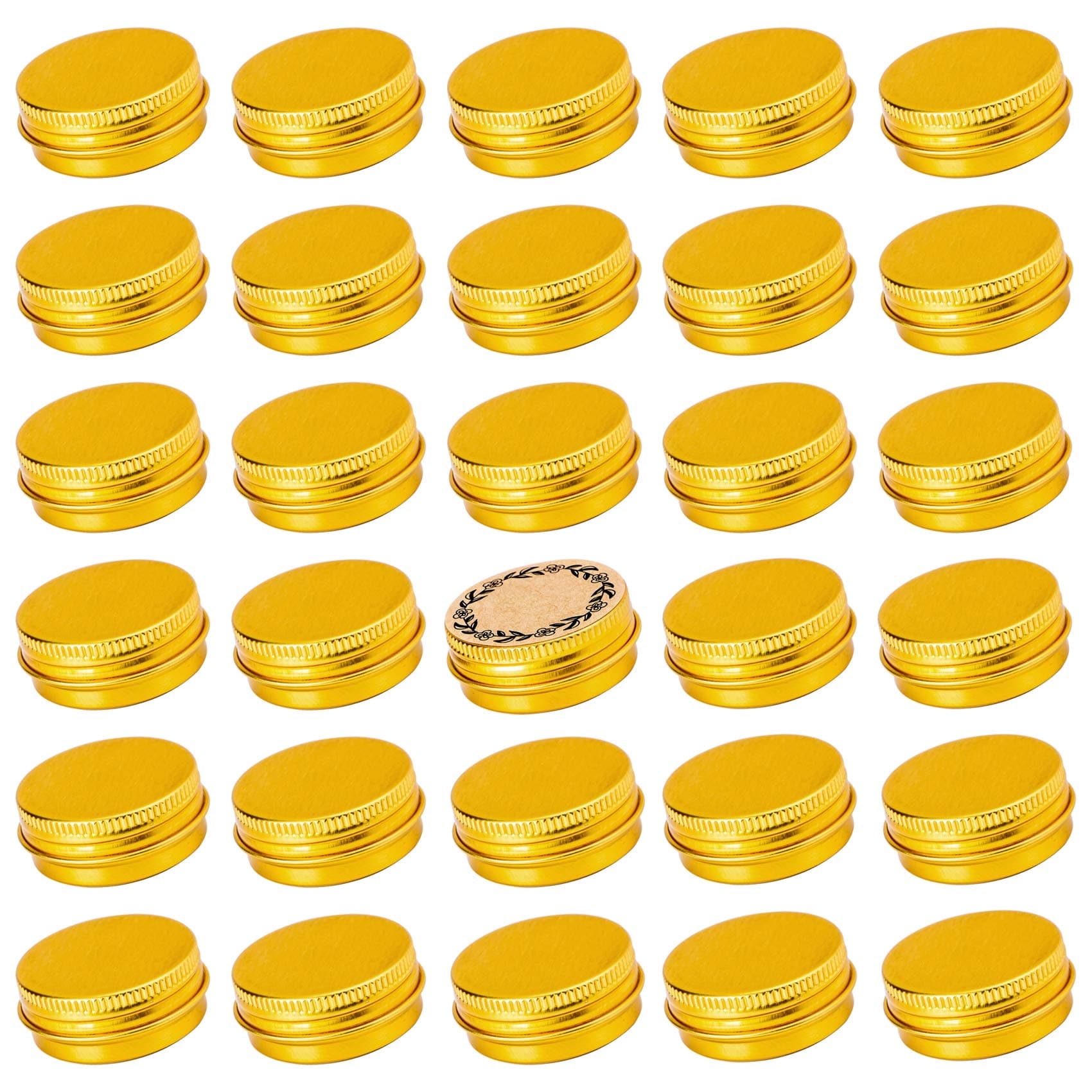 Art Secret Screw Top Gold Aluminum Tin Jar with Screw Lid and Blank Labels - 31pcs, 0.5oz