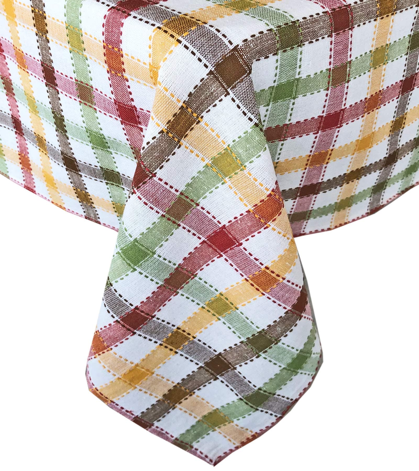 Lintex Country Farmhouse Multi Plaid Rustic 100% Cotton Fabric Tablecloth - Cottage Plaid Kitchen and Dining Room Easy Care Cotton Weave Tablecloth, 60” x 120” Oblong/Rectangle