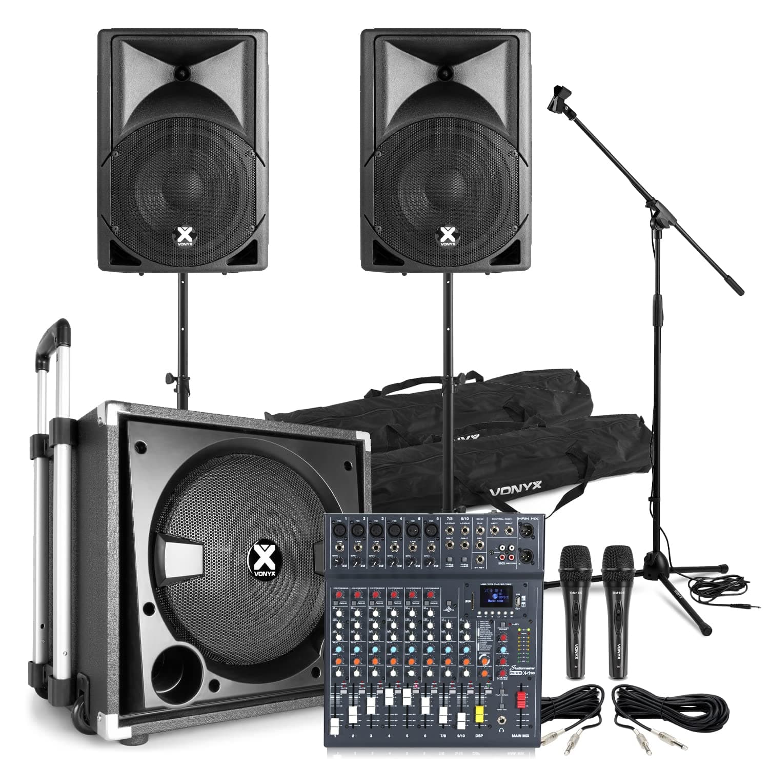 PA System Packages - VX800BT Active Speakers Set, Club XS 10 Channel Mixer & Microphones