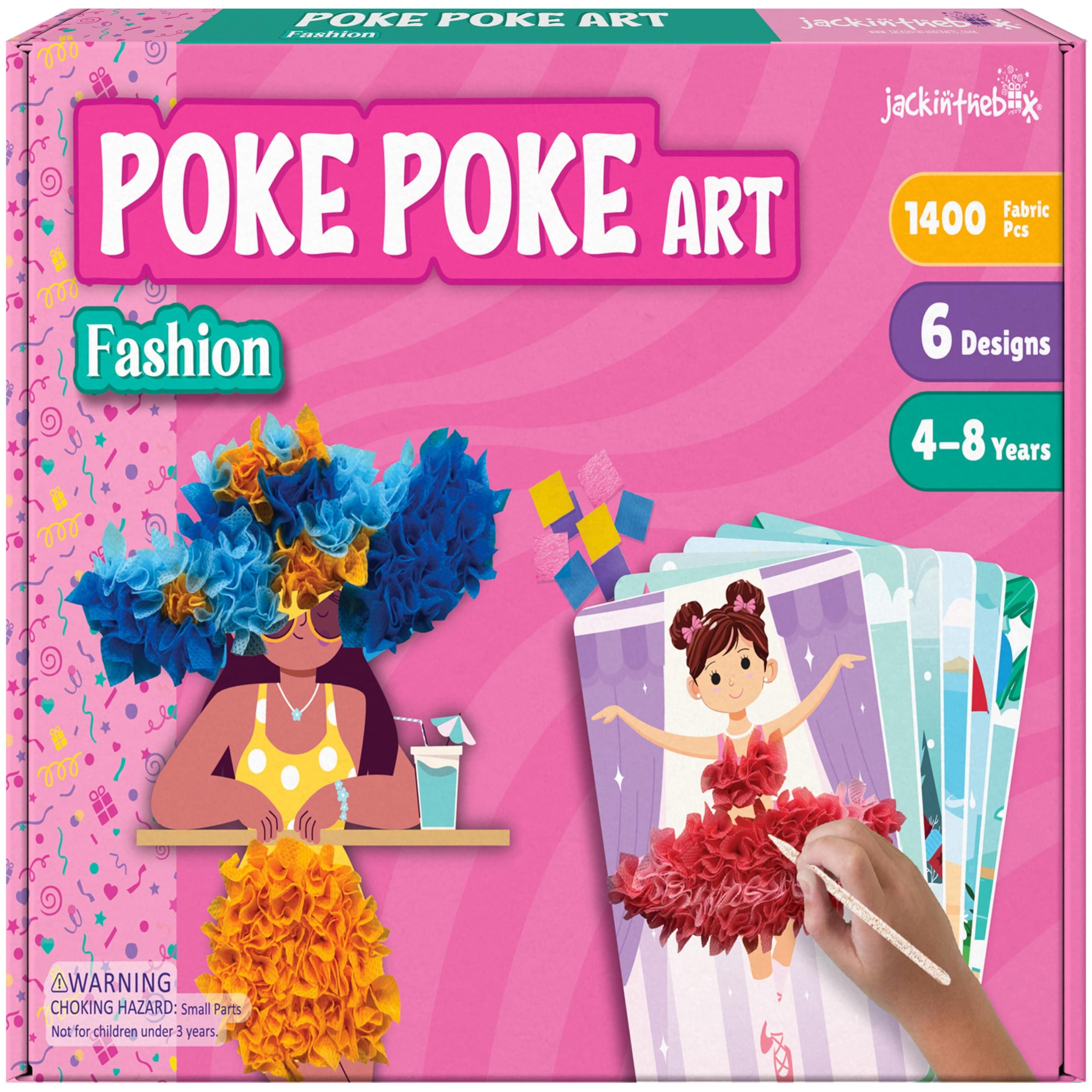jackinthebox Poke Poke Art for Kids - Fashion Theme, Mess-Free Fabric Art and Craft, Flower Pressing Kits, Easter Gifts for Girls Ages 4 5 6 7 8
