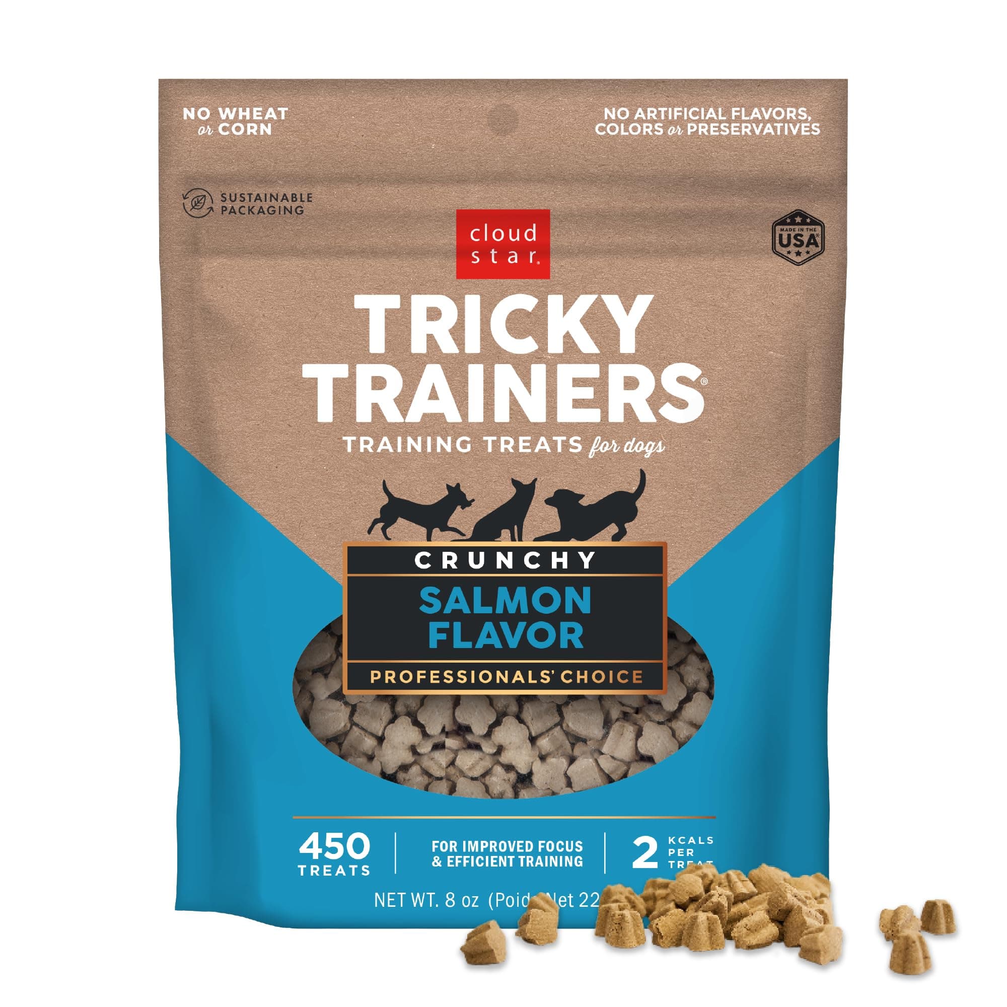 Tricky Trainers Crunchy Dog Training Treats 8 oz. Bag, Salmon Flavor, Low Calorie Behavior Aid with 450 treats