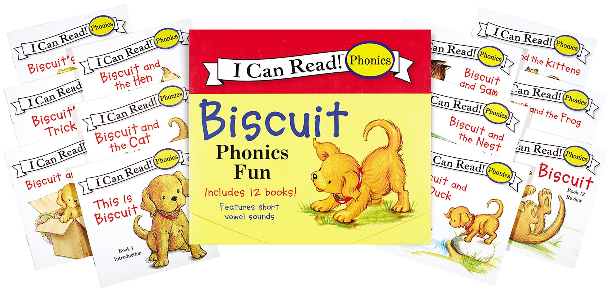 Biscuit 12-Book Phonics Fun!: A Box of 12 Mini-Books Featuring Short and Long Vowel Sounds (I Can Read Phonics Fun, 2)