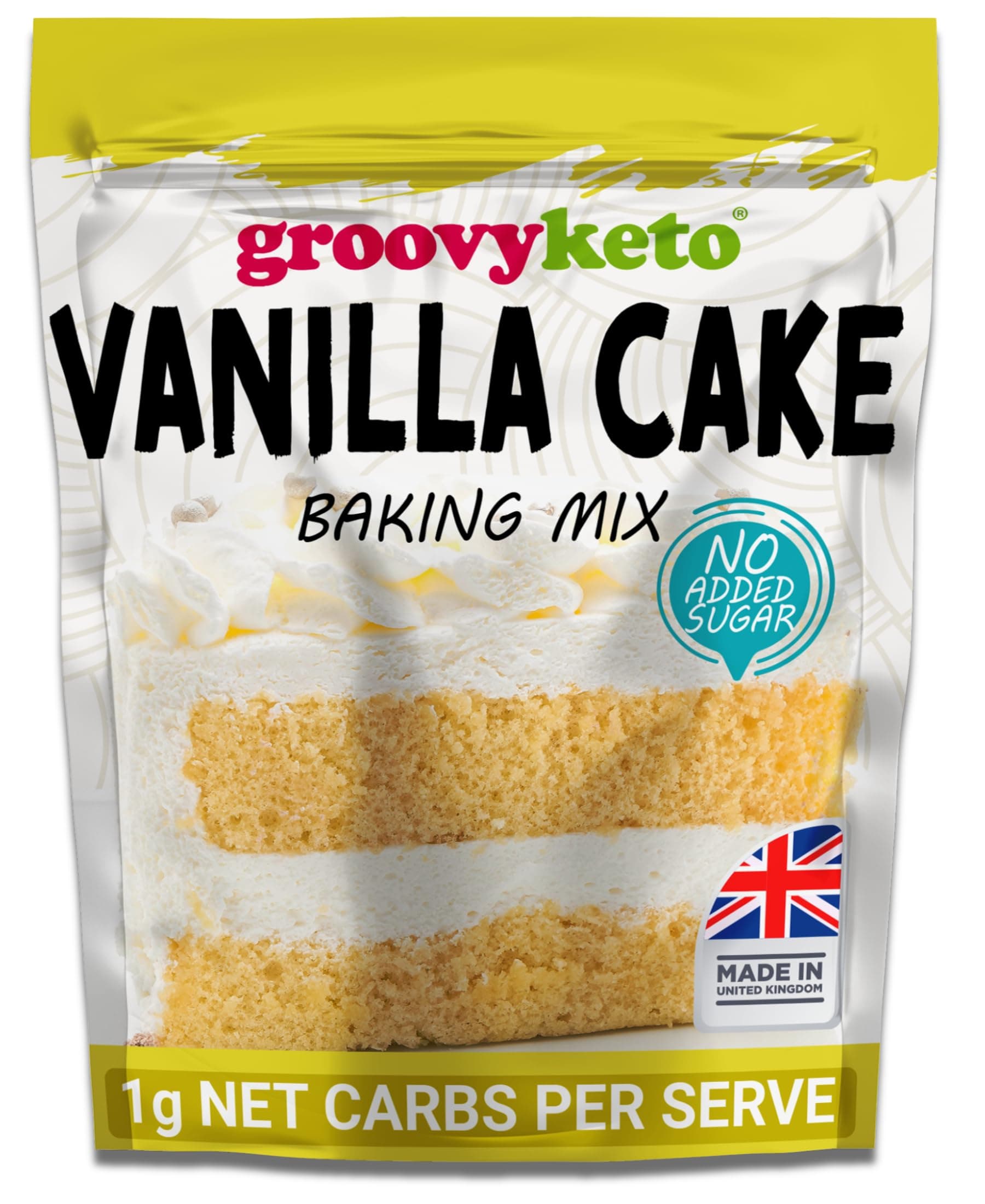 Groovy Keto Vanilla Cake/Cupcake Mix | Low Carb | Keto Friendly | Sugar Free | Only 1g Net Carbs Per slice | Keto Baking Mix, Diabetic Friendly - 260g Pouch