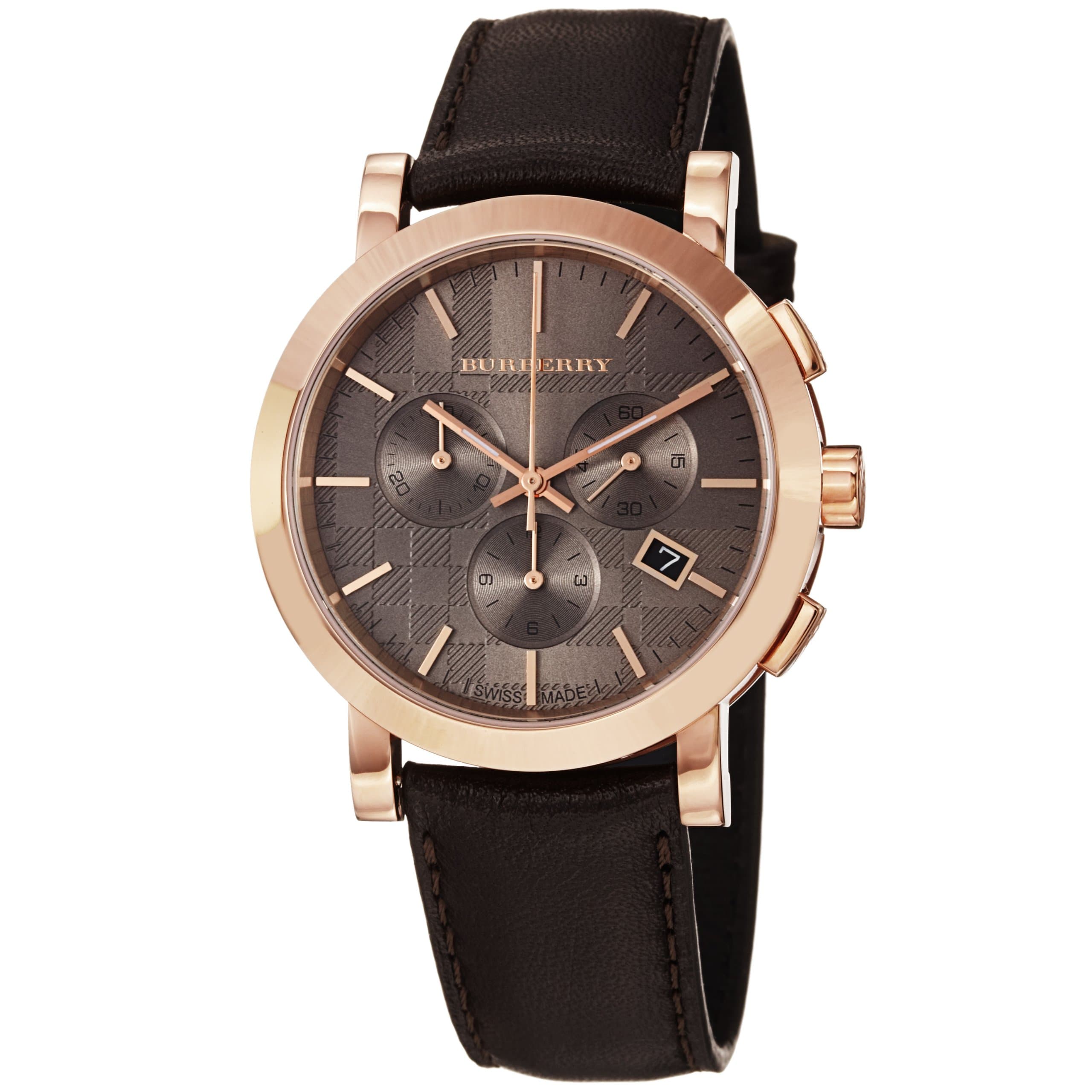 Burberry BU1863 Men's Herringbone Brown Leather Strap Watch