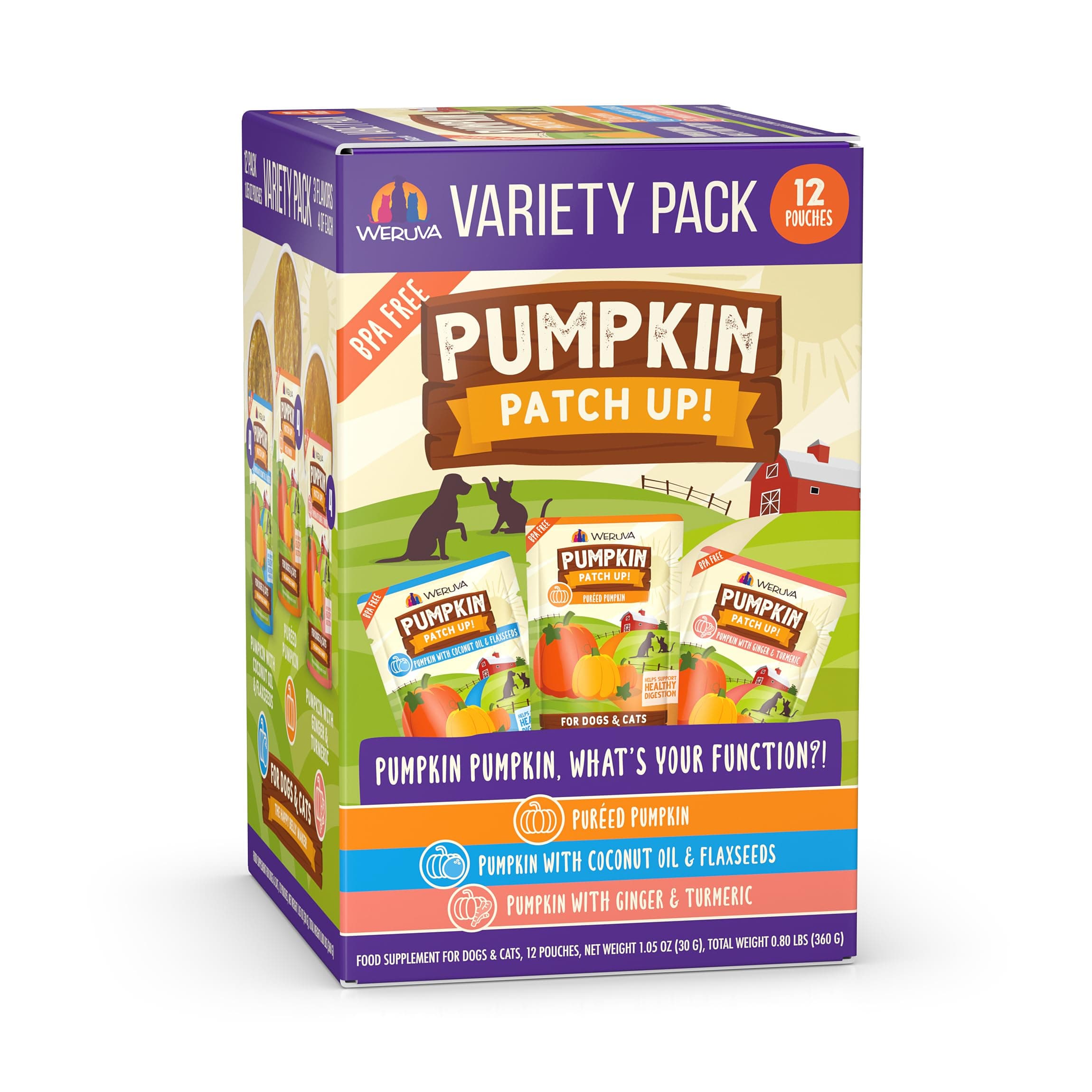 Pumpkin Patch Up! Pumpkin Pumpkin, What's Your Function Variety Pack for Dogs & Cats, 1.05oz Pouch (Pack of 12)