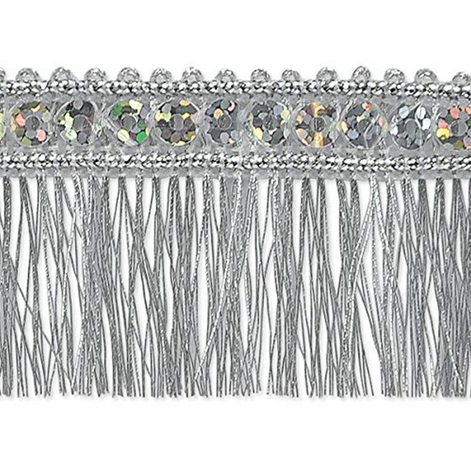 Esther Sequin Metallic Fringe Trim, 1 1/4" Versatile for Crafts, Durable Sequin for Holiday Fashions, Costumes, Home or Party Decorations, 10-Yard Cut, Silver