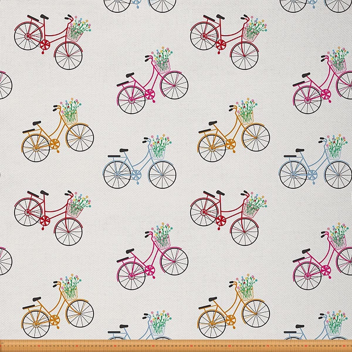Vintage Bicycle Rider Upholstery Fabric for Chairs Retro Mountain Bike Fabric by The Yard Botanical Floral Flowers Fabric for Upholstery and Home DIY Projects 10 Yards (L920*W150cm)
