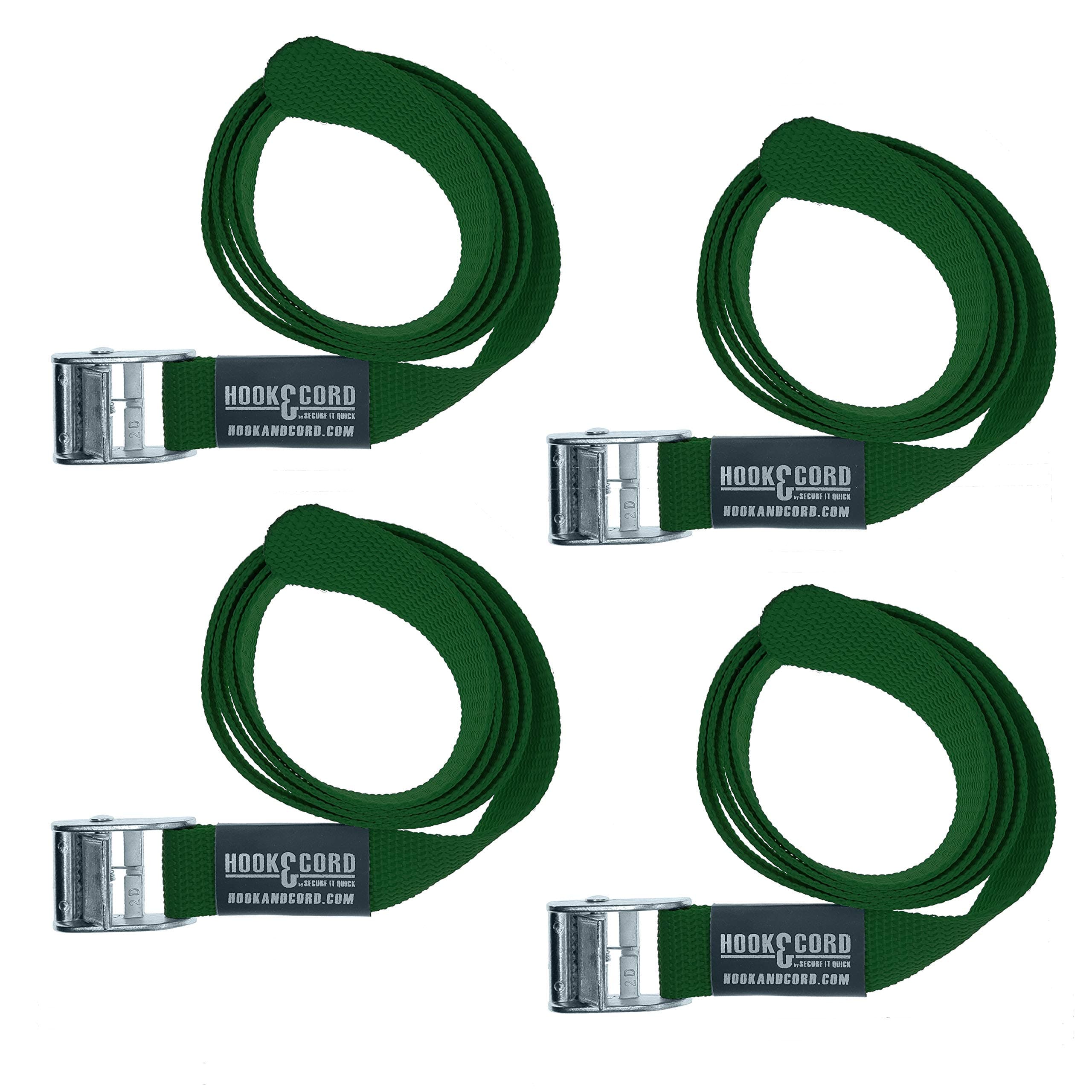 Cinch TIE Down CAM Utility Lashing Straps - 1" Wide Heavy Duty Webbing (48" - 4 Pack, Green)