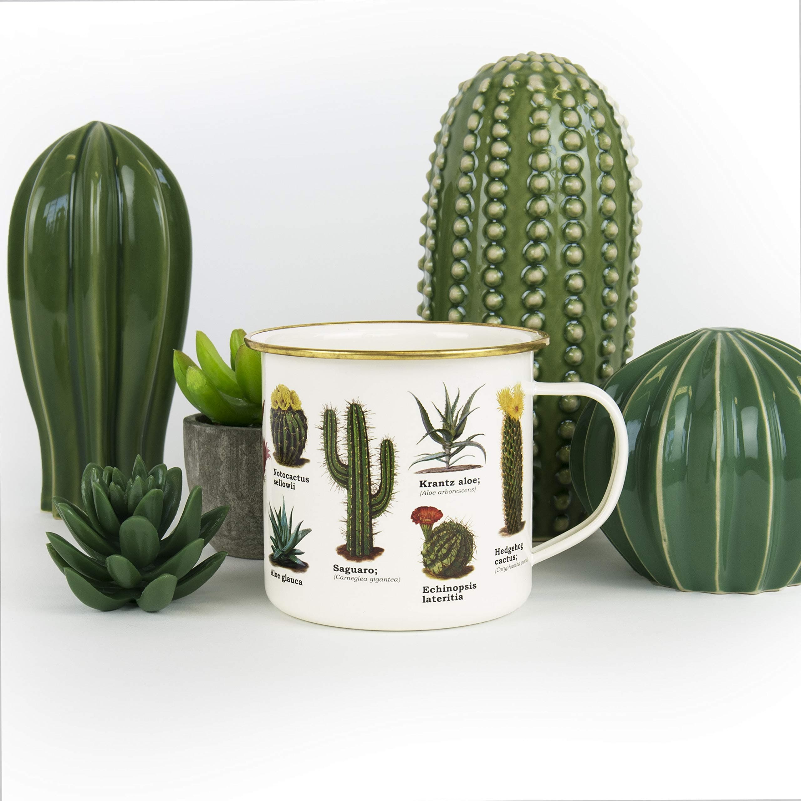 GR270110 Botanica White Enamel Cactus Mug