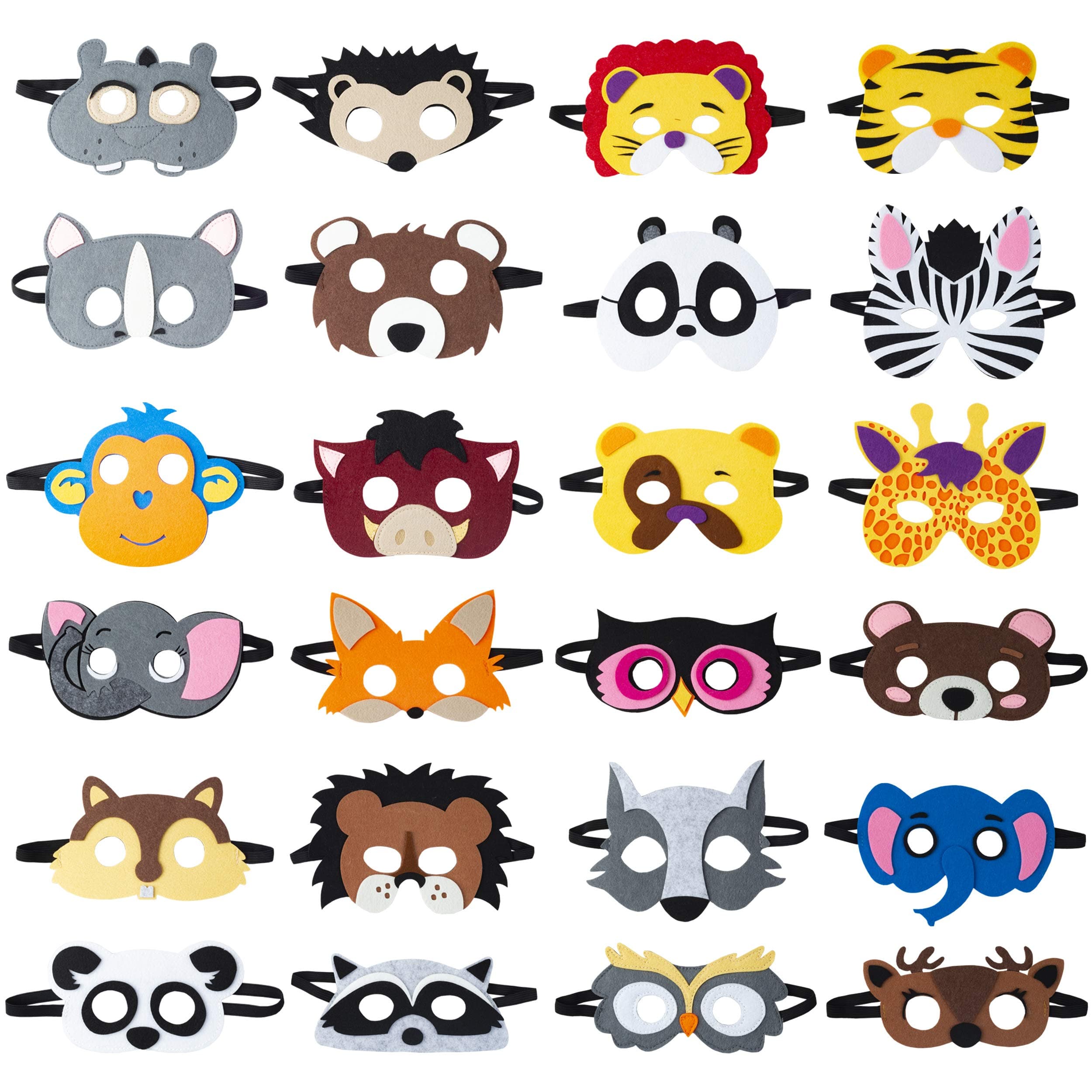 TEEHOME Animal Felt Masks Party Favors (24 Packs) for Kid - Safari Party Supplies with 24 Different Types - Great Idea for Petting Zoo | Farmhouse | Jungle Safari Theme Birthday Party