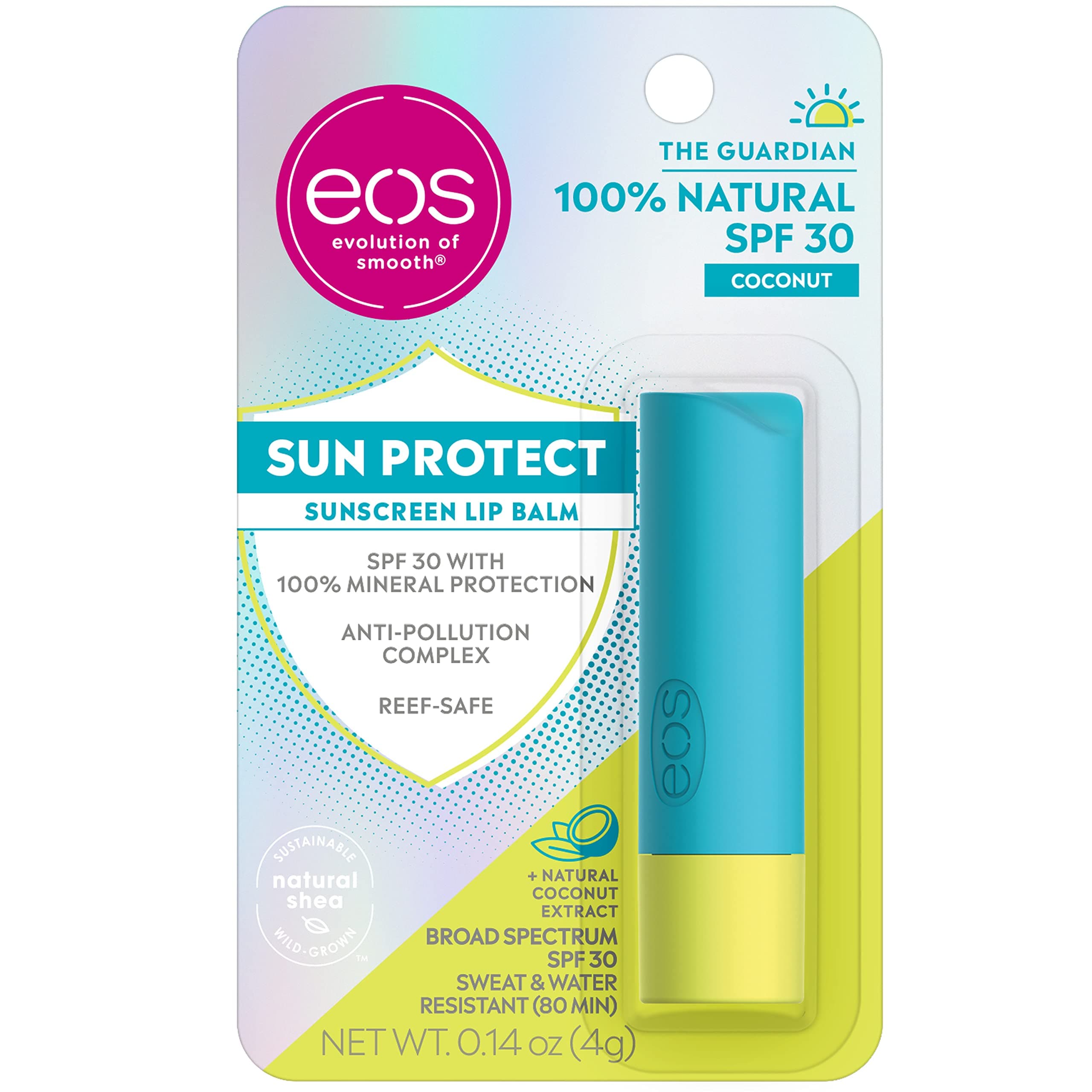 eosSun Protect - Coconut | Lip Balm with SPF 30 Protection and Water Resistant | Lip Care to Nourish Dry Lips | Gluten Free | 0.14 oz