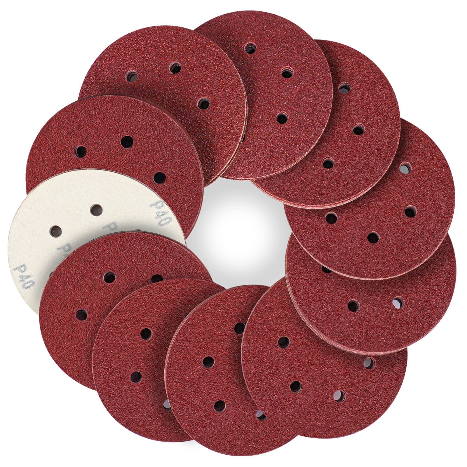 STEBRUAM 150mm Sanding Discs 40 Grits 40PCS,Hook and Loop Sandpaper Pads for 6 Inch 6 Hole Random Orbital Sander