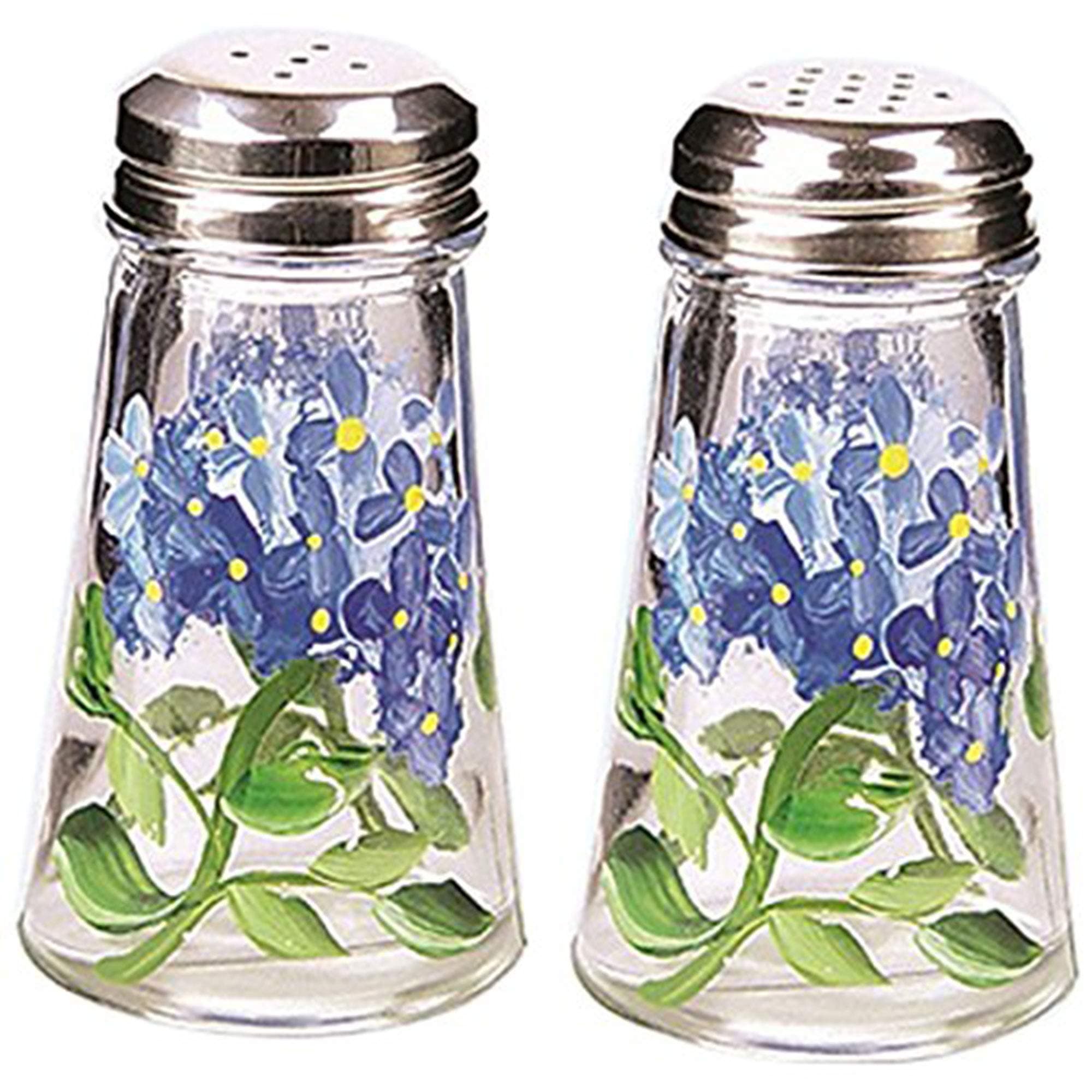 Grant Howard Hand Painted Tapered Salt and Pepper Shaker Set, Blue Hydrangeas, Blue