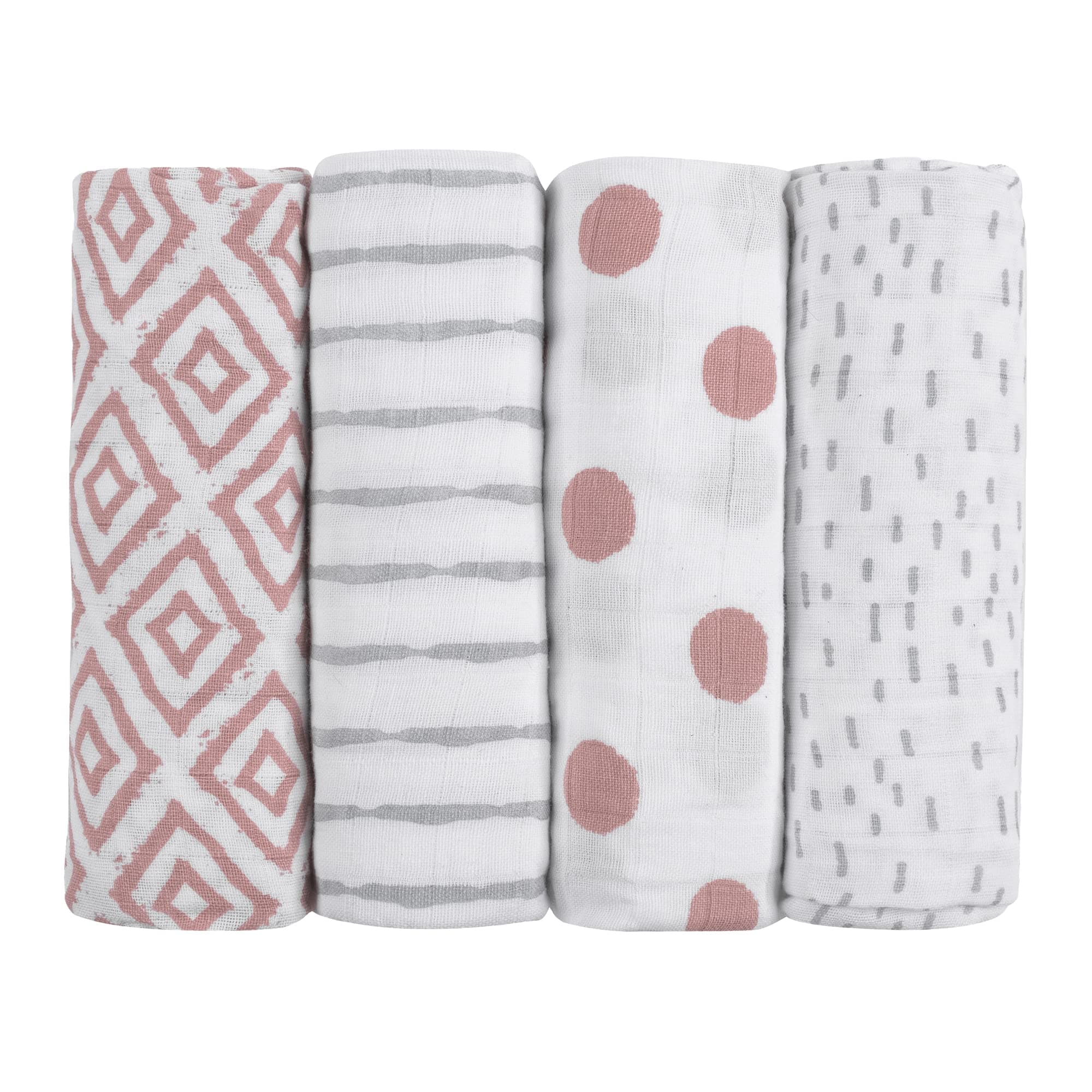 emma & noah Muslin Squares, 4 Pack, 100% Cotton, 80x80 cm, Silky Soft Baby Muslins, Also Ideal As, Nursing Cover, Burp Cloth, Muslin Baby Blanket, Swaddle Blanket (Sheer Boho Pink)