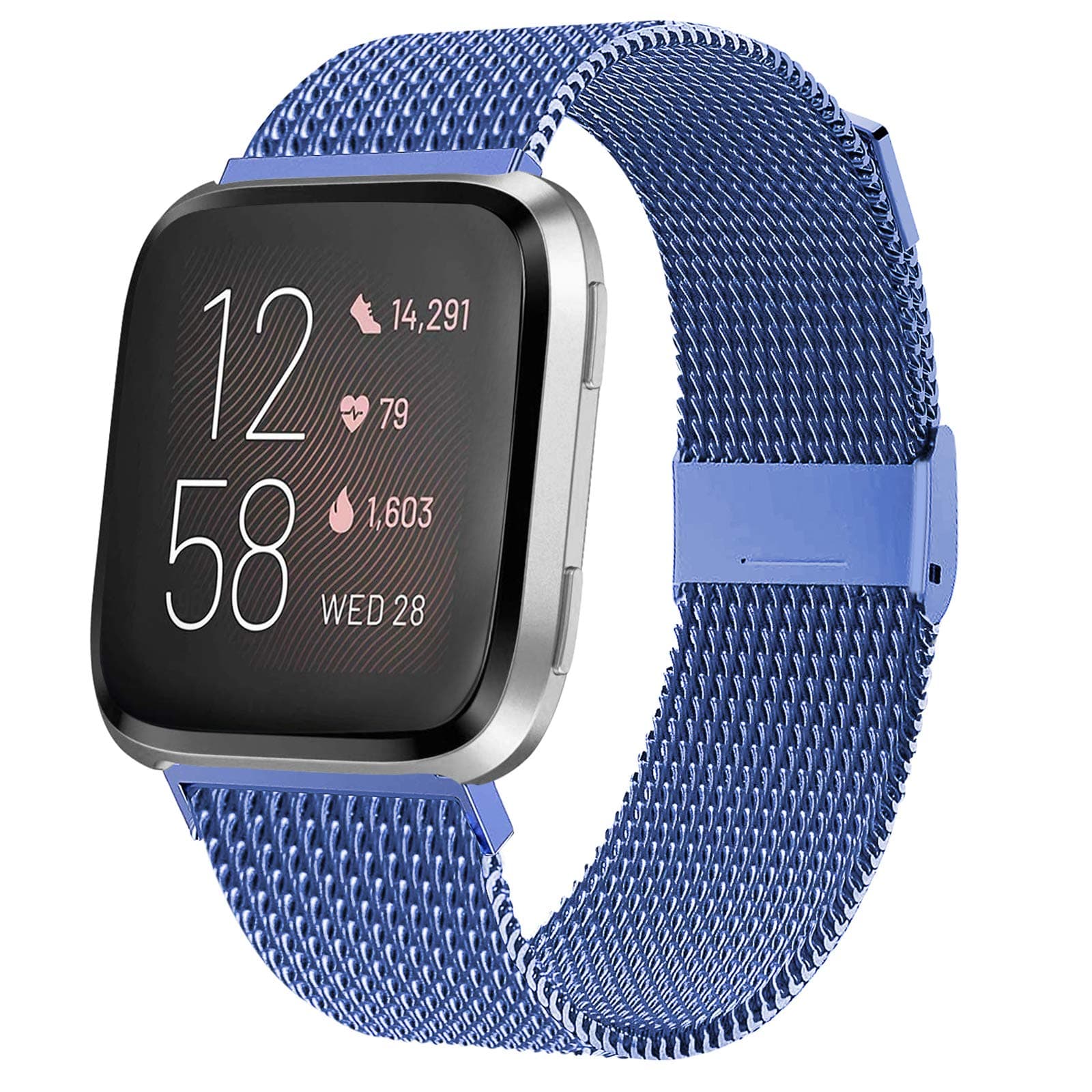 JuQBanke Bands Compatible for Fitbit Versa/Versa Lite Edition/Versa 2 Smart Watch for Women and Men,Metal Stainless Steel Replacement Wristbands for Fitbit Versa Smart Watch.Small,Blue