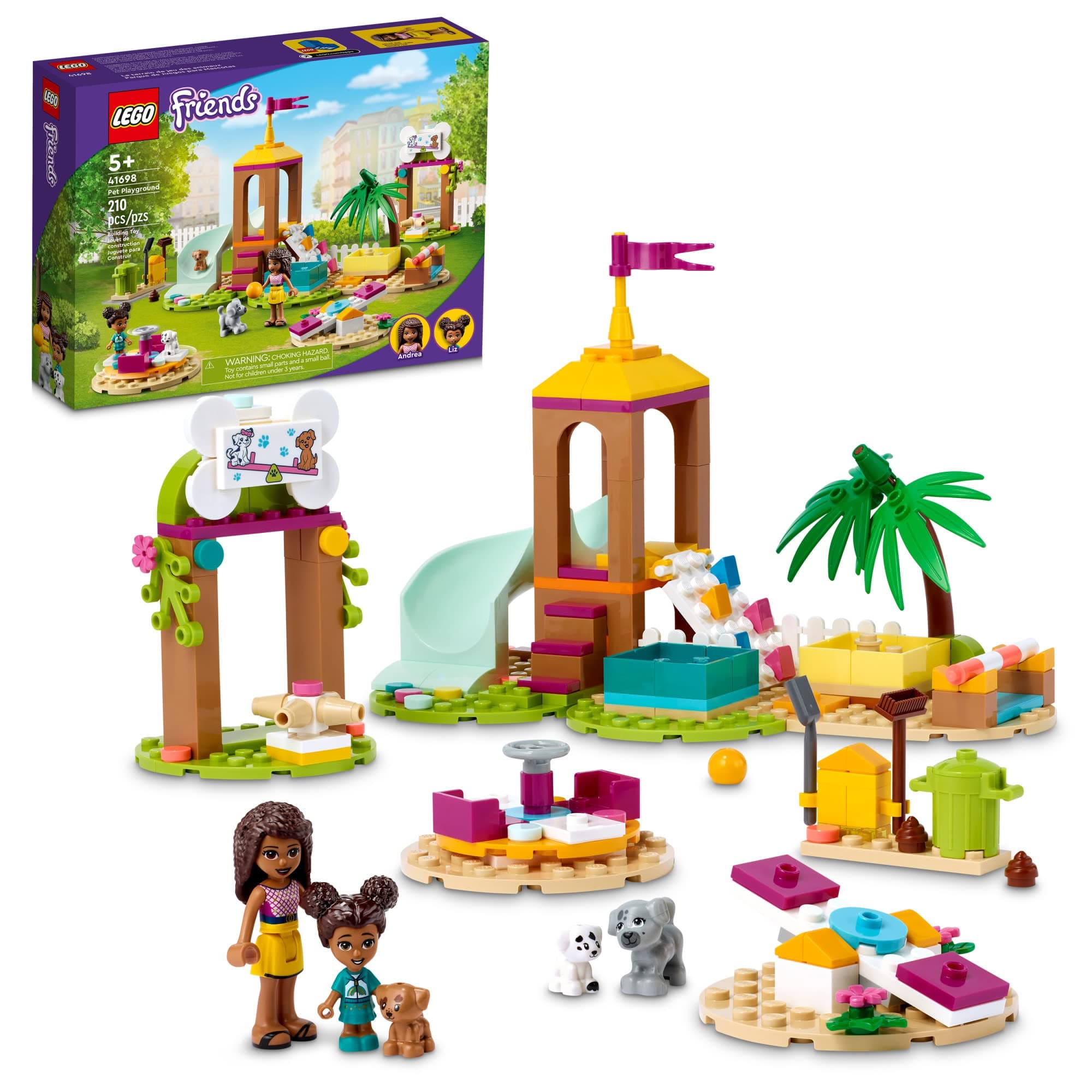 Friends Pet Playground 41698 Building Kit Designed to Grow Imaginations; Animal Playset Comes with Andrea and 3 Dog Toys; Creative Birthday Gift Idea for Kids Aged 5 and up (210 Pieces)