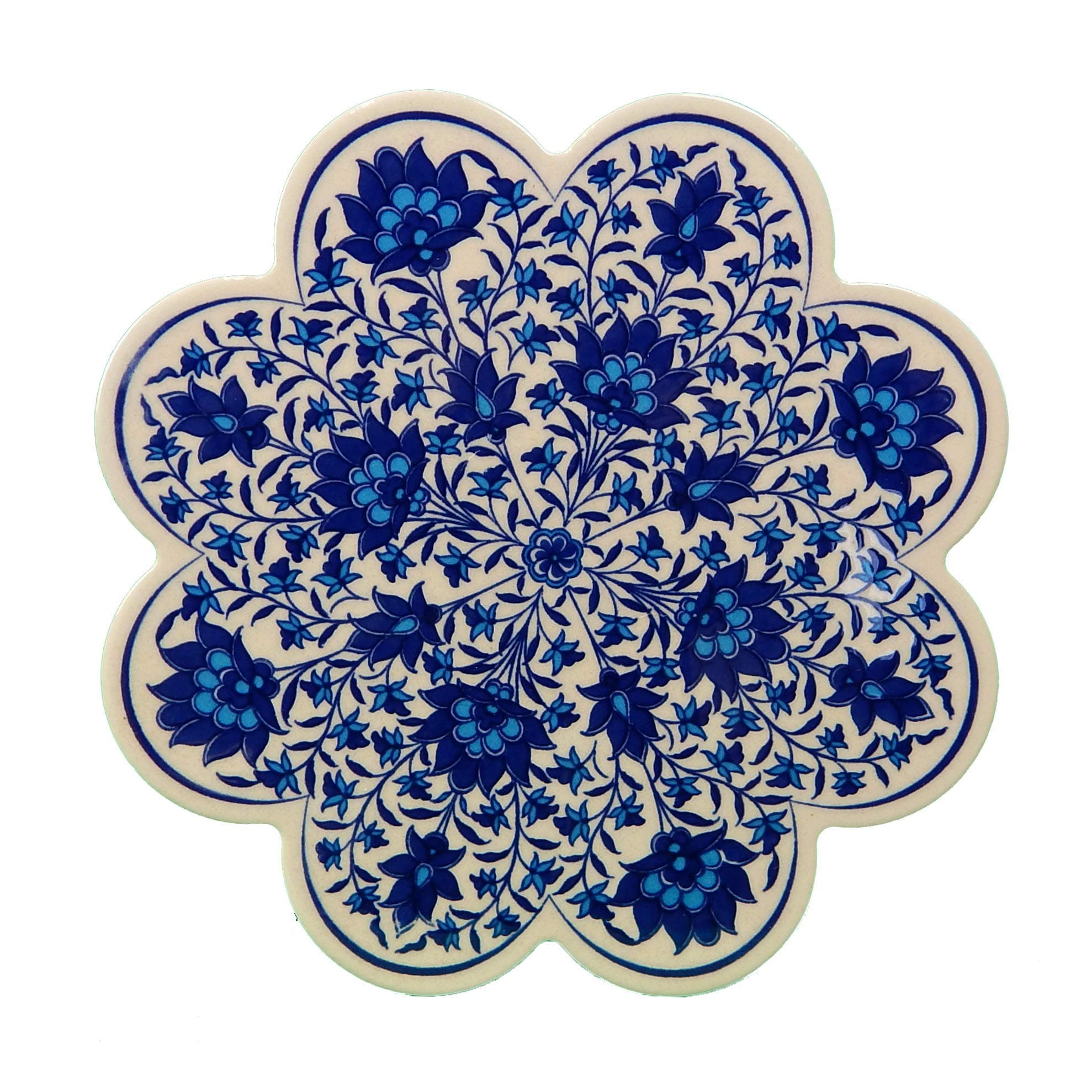 Beyoğlu Hand Art Ceramic Trivet By EuroHand - Ottoman Anatolian Decorative Organic Paint Iznik - Scratch Proof Machine Washable Foam Backing Heat Resistant Housewarming Gift