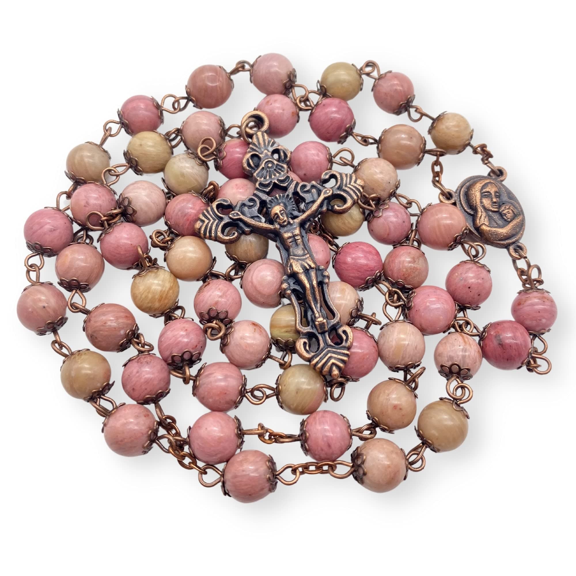 Nazareth Store Rosary Natural Pink Aventurine Stone Beads Neck...