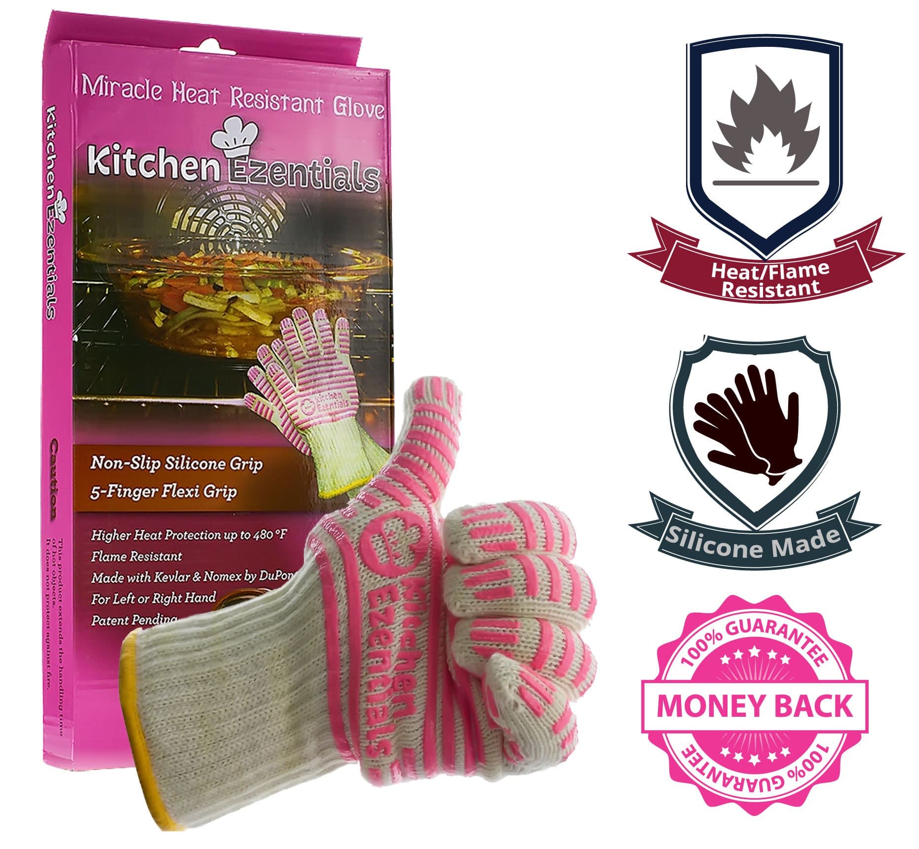 Ultimate Heat Resistant Grill Gloves - BBQ, Oven Mitts Or Pot Holders - Extreme Heat Handler Up To 662°F - Cooking, Baking, Grilling, Smoker, Fireplace, Campsite And More Best Oven Mitts Or Pot Holders /Super Silicone Grip/ Pretty in Pink