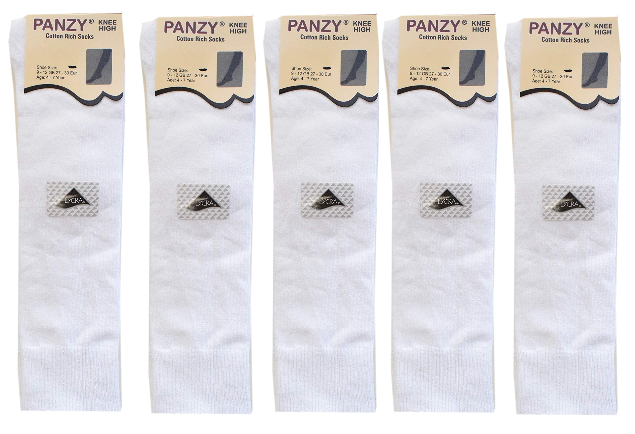 Panzy5 Pairs Children/Kids Girls Knee High Plain School Cotton Rich Socks