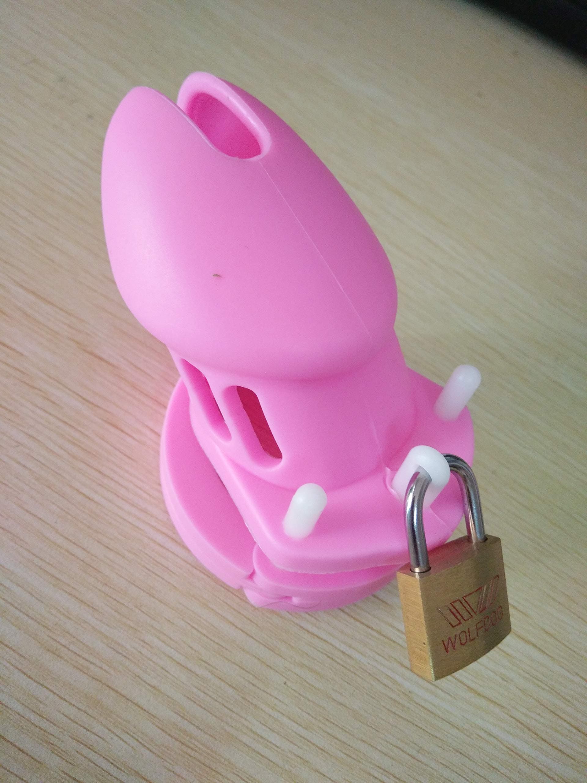 Men's Silicone Equipment Control cage with 5 Rings (Pink,Short)