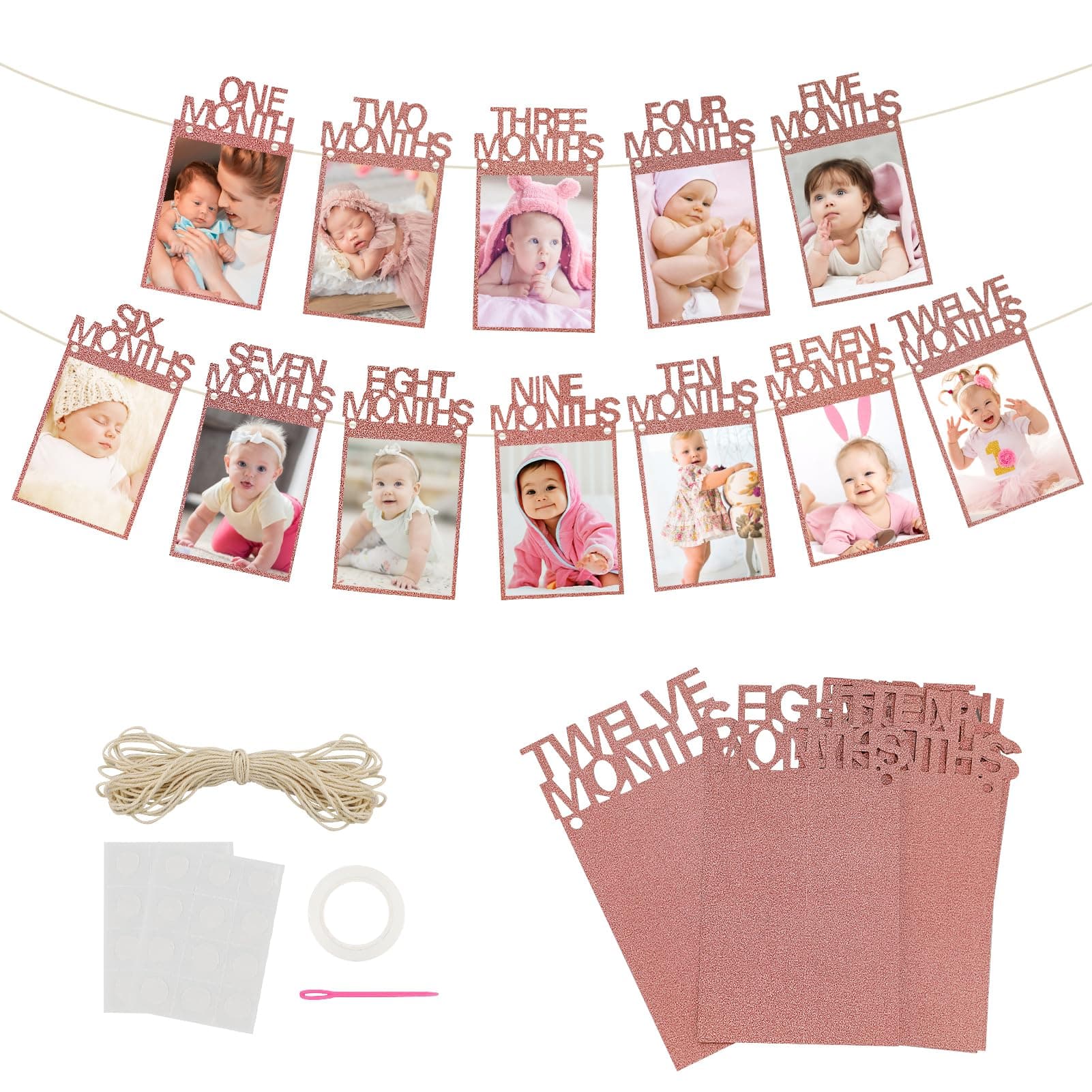 HXMJIED 1st Birthday Photo Banner for Baby Girls, Pink, 17.5x13.5cm, Rectangular, Indoor, Birthday, Commemorate Baby's Growth