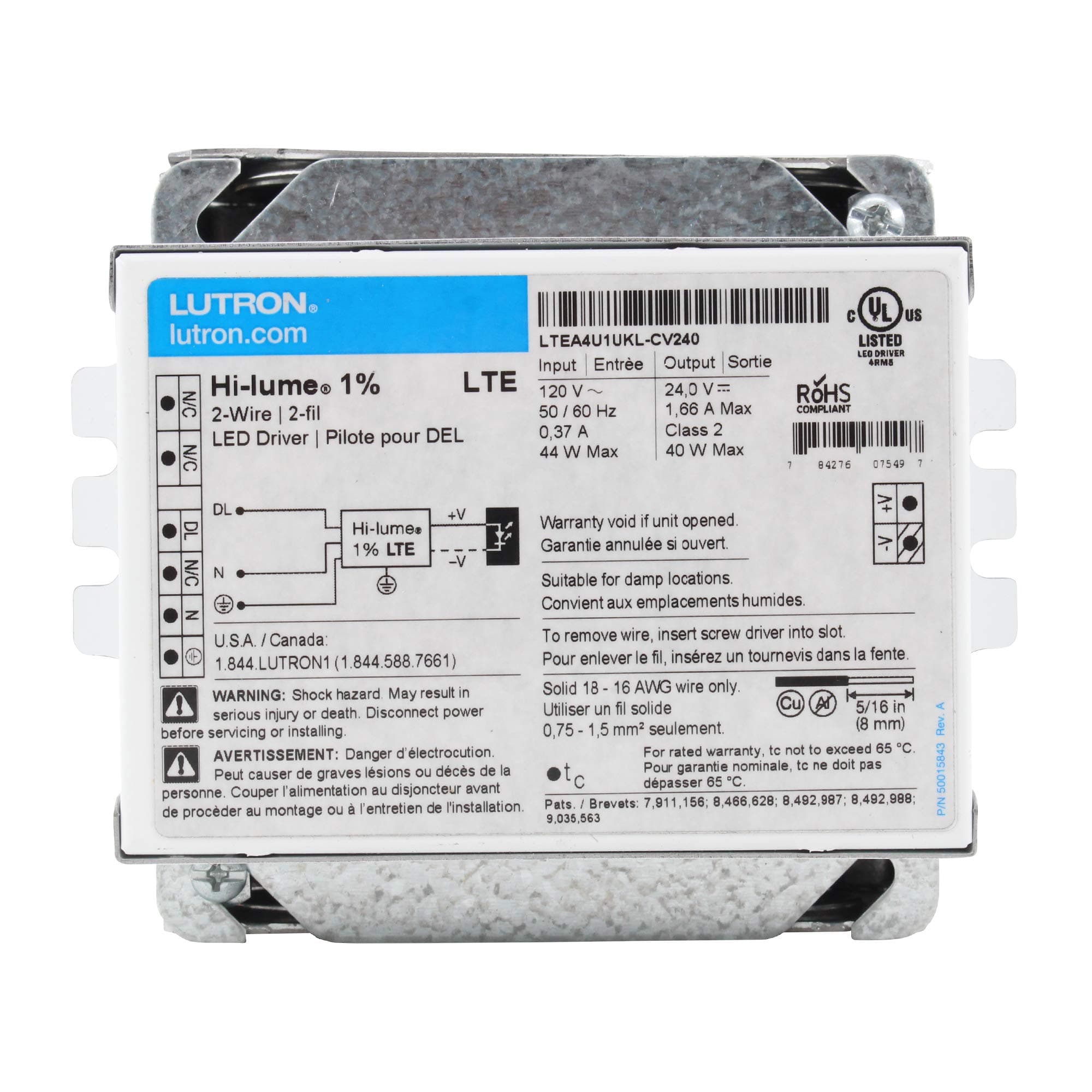 LutronLTEA4U1UKL-CV240 Hi-Lume A-Series Constant Voltage Driver 120 Volt AC Input 5-40W Output White