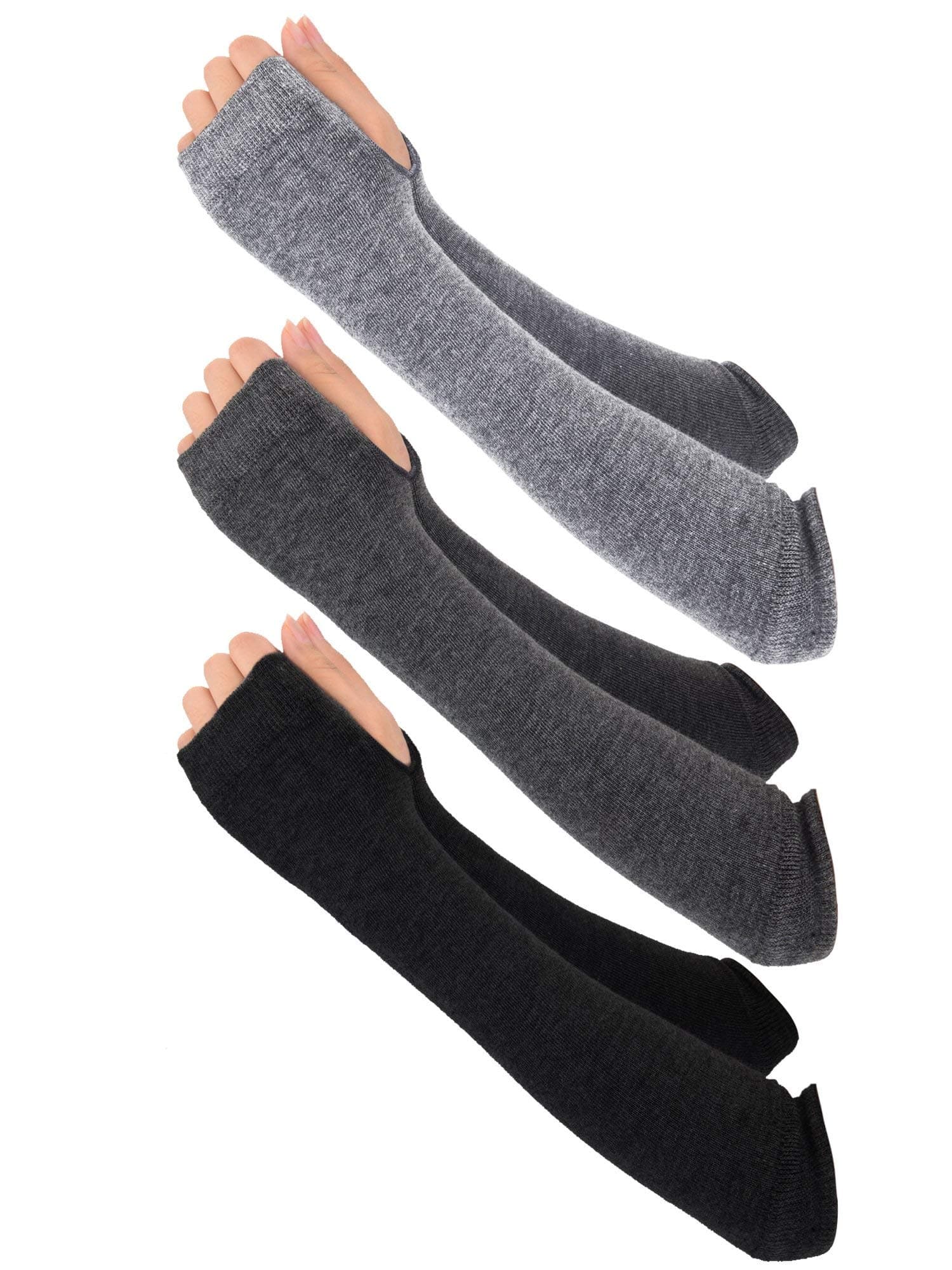 3 Pairs Long Fingerless Gloves for Women Arm Warmers Unisex Arm Sleeves Knit Thumb Elbow Hole Stretchy Gloves Goth