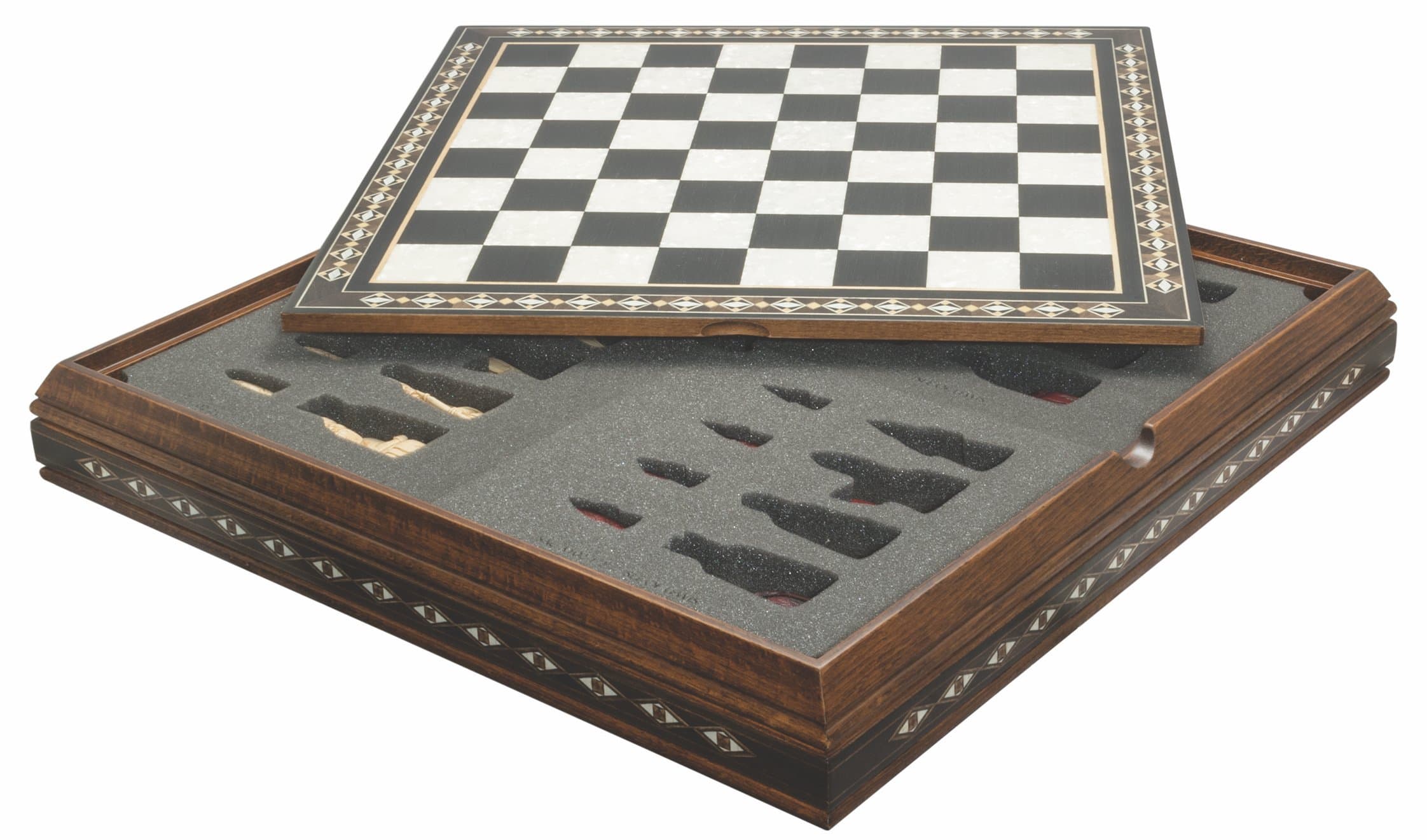 Studio Anne Carlton Luxury Chessboard and Chess Case - Black Walnut and Eco Mother of Pearl - 19.5 Inches - for Standard Size Themed Chess Sets