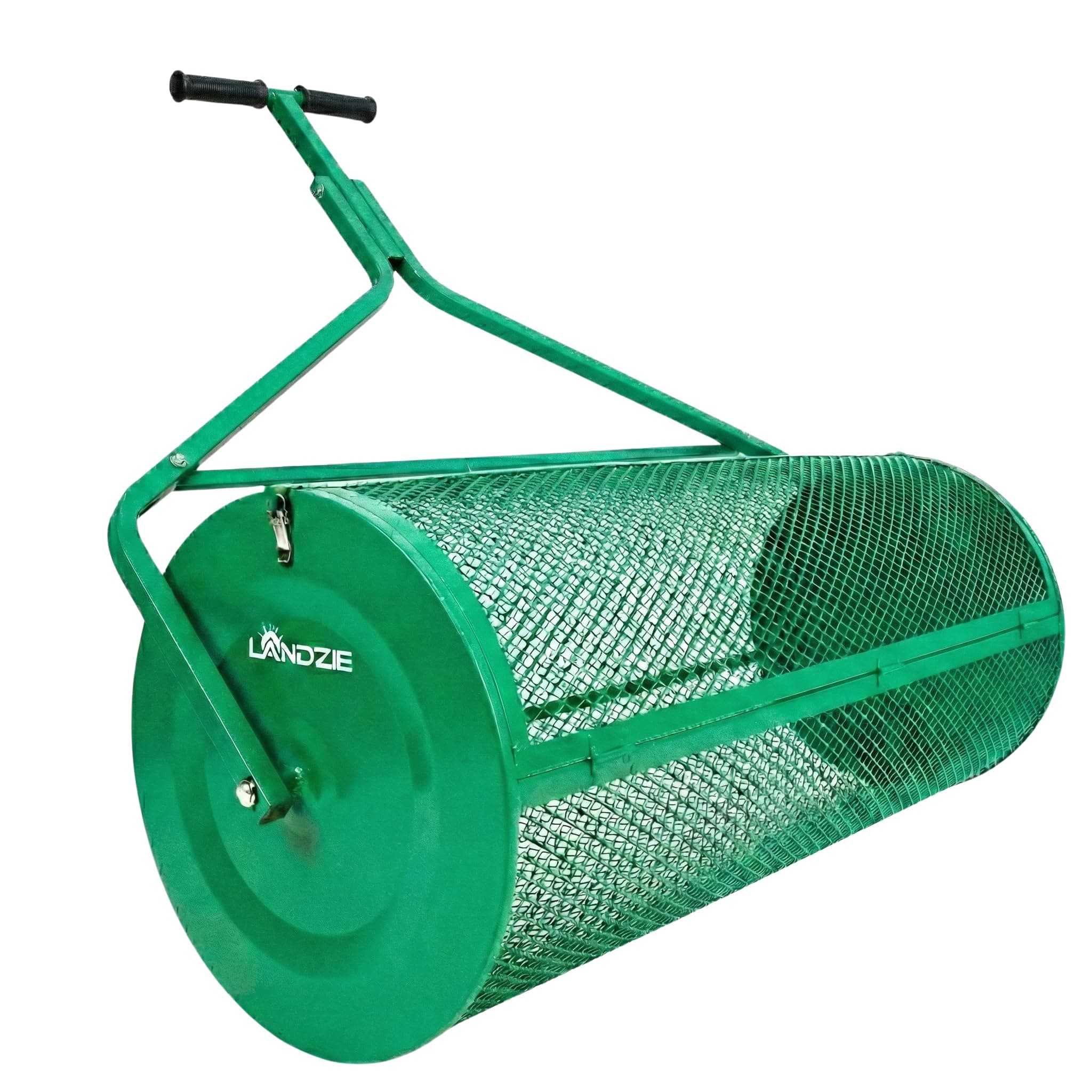 Landzie Lawn & Garden Spreaders - 44 Inch Heavy Duty Metal Mesh Basket Push/Tow Spreader - Compost, Peat Moss, Top Soil, Mulch - Durable Lightweight Multi-Purpose Yard Care Equipment - Manure Spreader