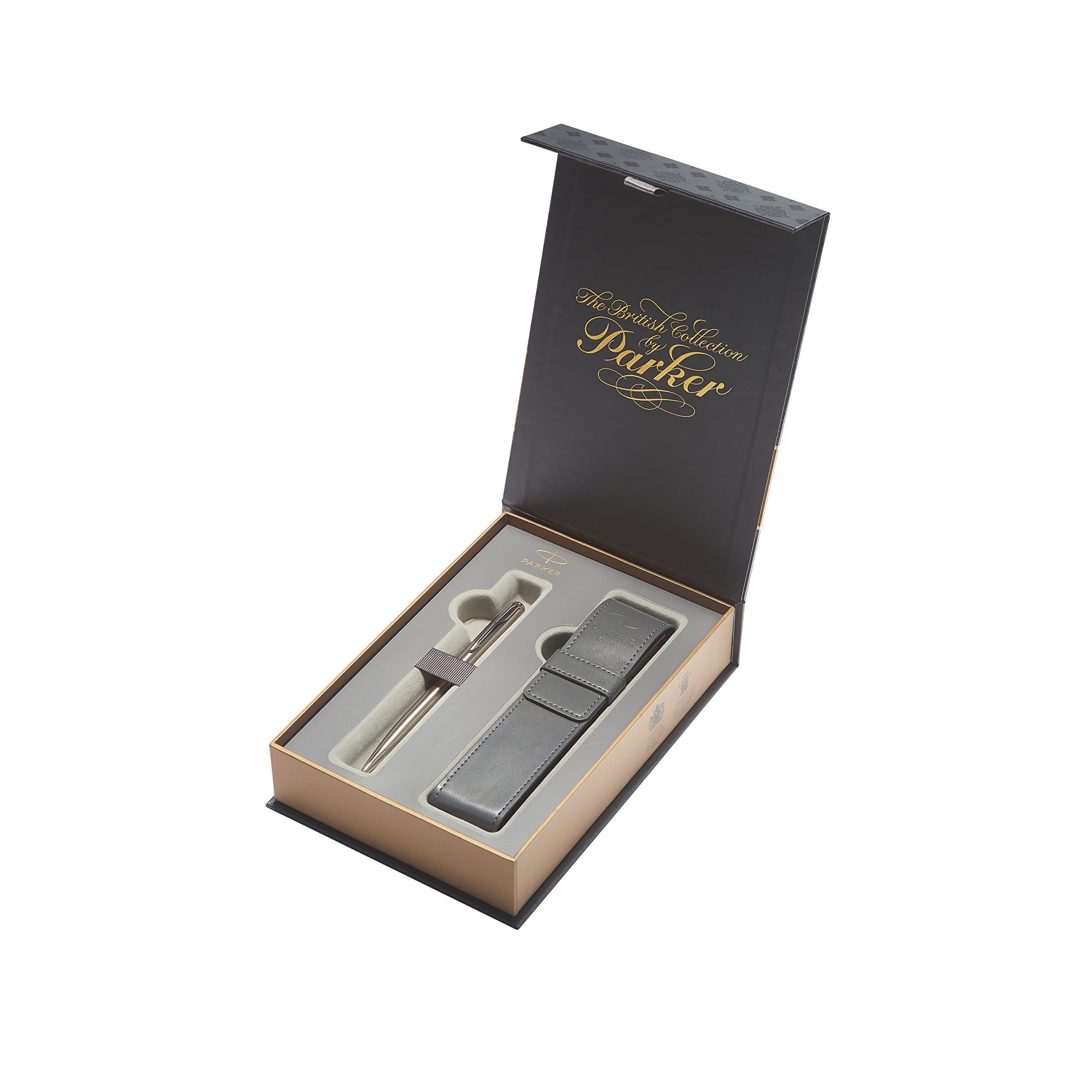PARKER Sonnet British Collection Ballpoint Pen Gift Box and Pouch Set, Stainless Steel CT (1978403)