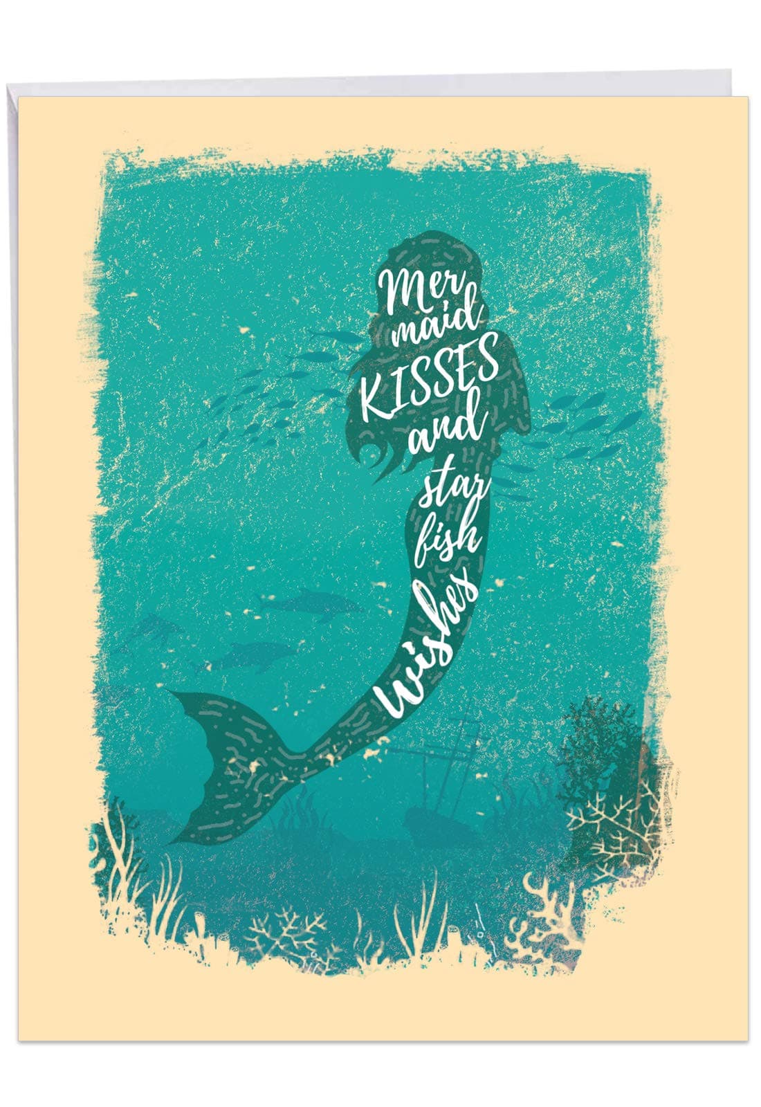 Mermaid Quotes Kisses - Inspirational Happy Birthday Greeting Card with Envelope (Big 8.5 x 11 Inch) - Ocean Birthday Card for Daughter, Kids - Motivation Girls Bday Notecard Stationery J6824FBDG