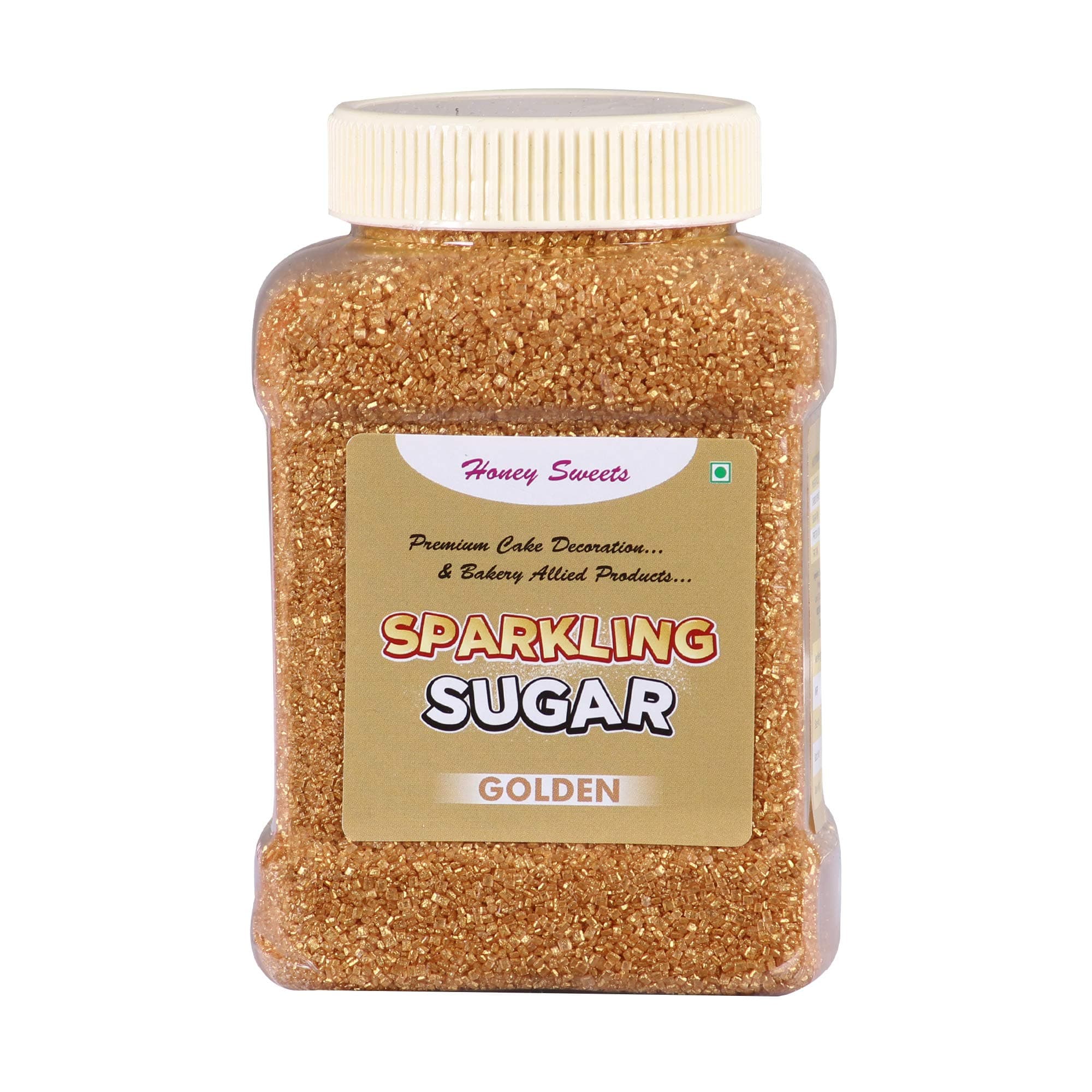 Honey Sweets Sparkling Sugar for Cakes, Cupcakes & Donuts Decoration (Golden, 500 Grams)