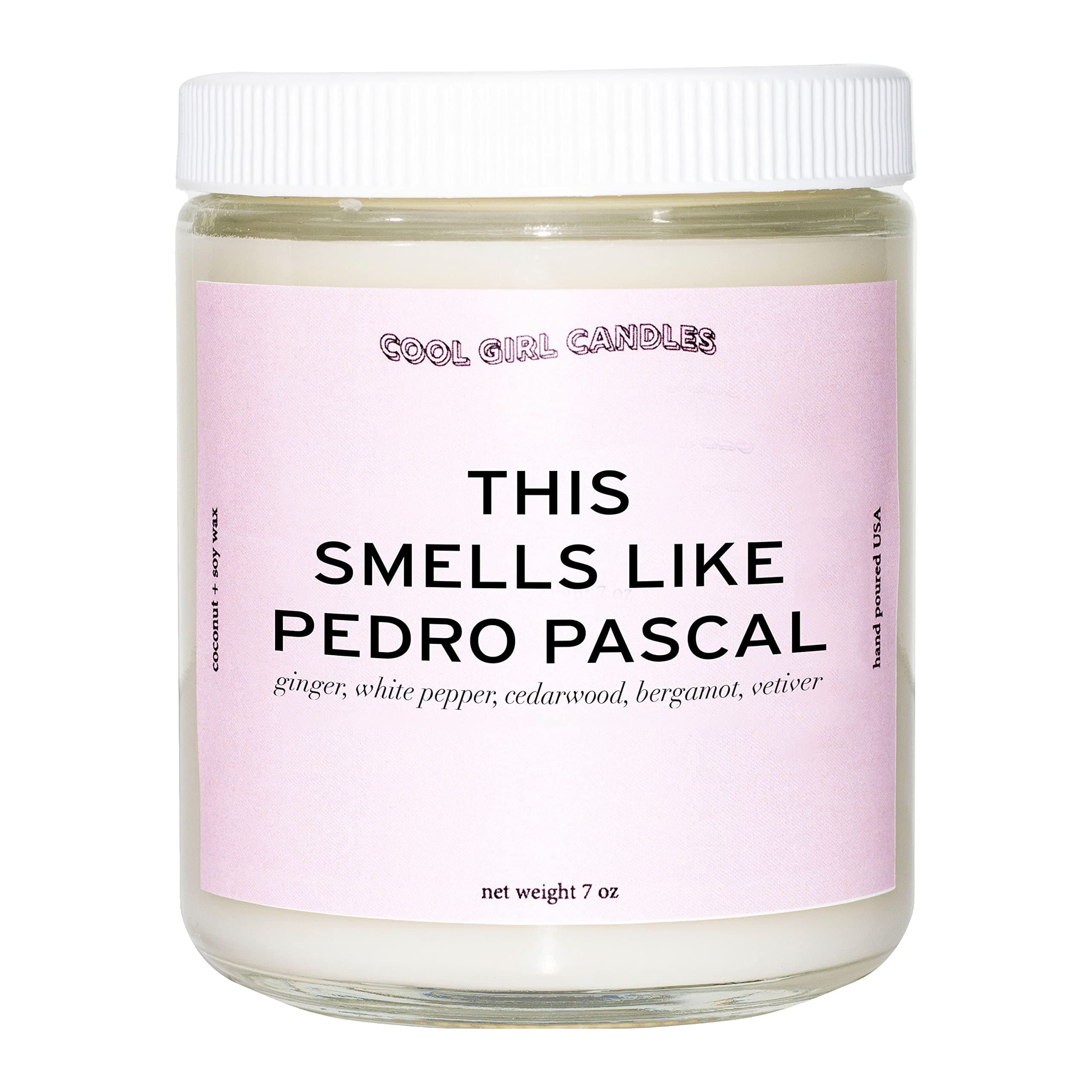 Cool Girl Candles | This Smells Like Pedro Pascal Candle | Pedro Pascal Merch Gift Pedro Pascal Prayer Candle Gift for Her 40+ Hour Ginger, White Pepper, Cedarwood