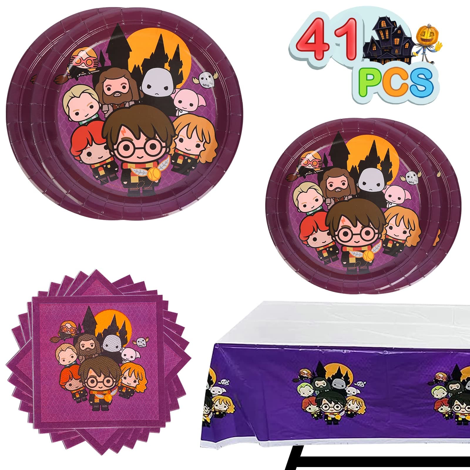 Harry Birthday Party Supplies, 20 Plates, 20 Napkins and 1 Tablecover for Wizard Potter Party Supplies, Magic Wizard School Theme Party Decorations