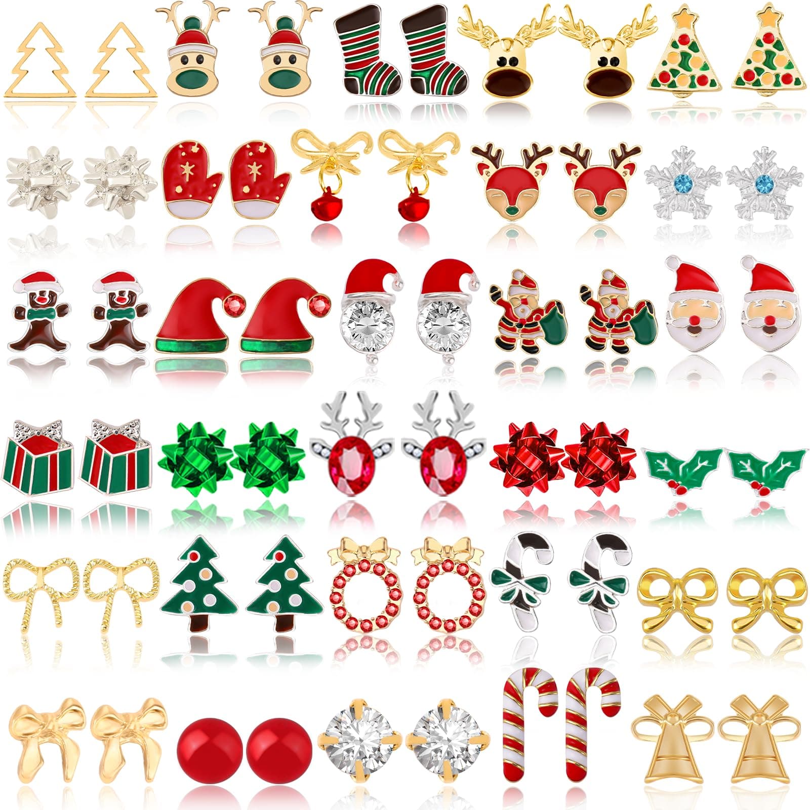 Gushu 30 Pairs Christmas Earrings for Women, Xmas Gifts Holiday Cute Stud Earrings Hypoallergenic Christmas Tree Snowflake Bow Snowman Stocking Santa Claus Elk Stud Festive Party Jewelry Gifts