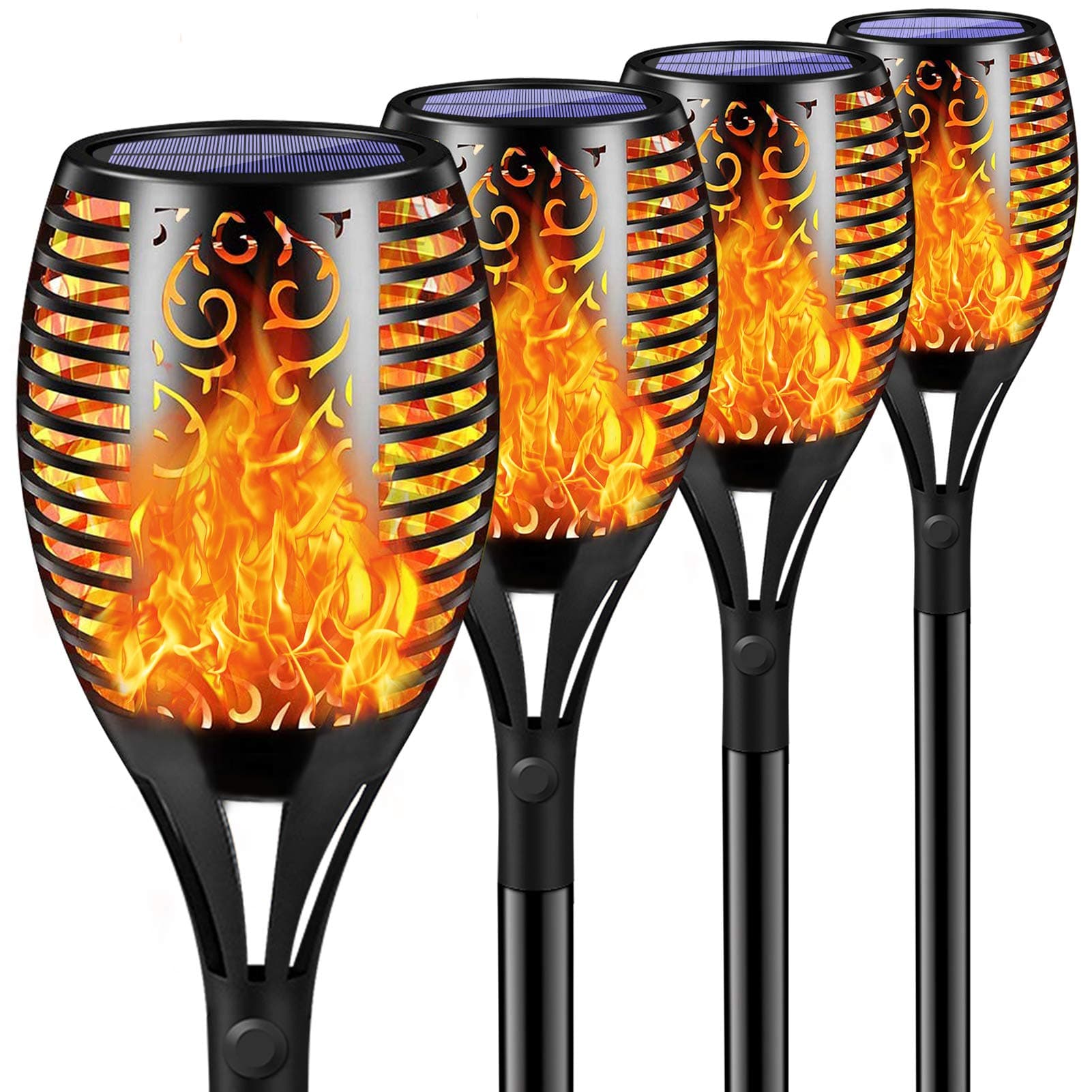 4Pack Solar Tiki Torches with Flickering Flame,Waterproof Solar Torch Light with Flickering Flame,Solar Garden Lights Deck Decorations Outdoor,Solar Lights Outdoor Decorative Garden Patio Deck Yard