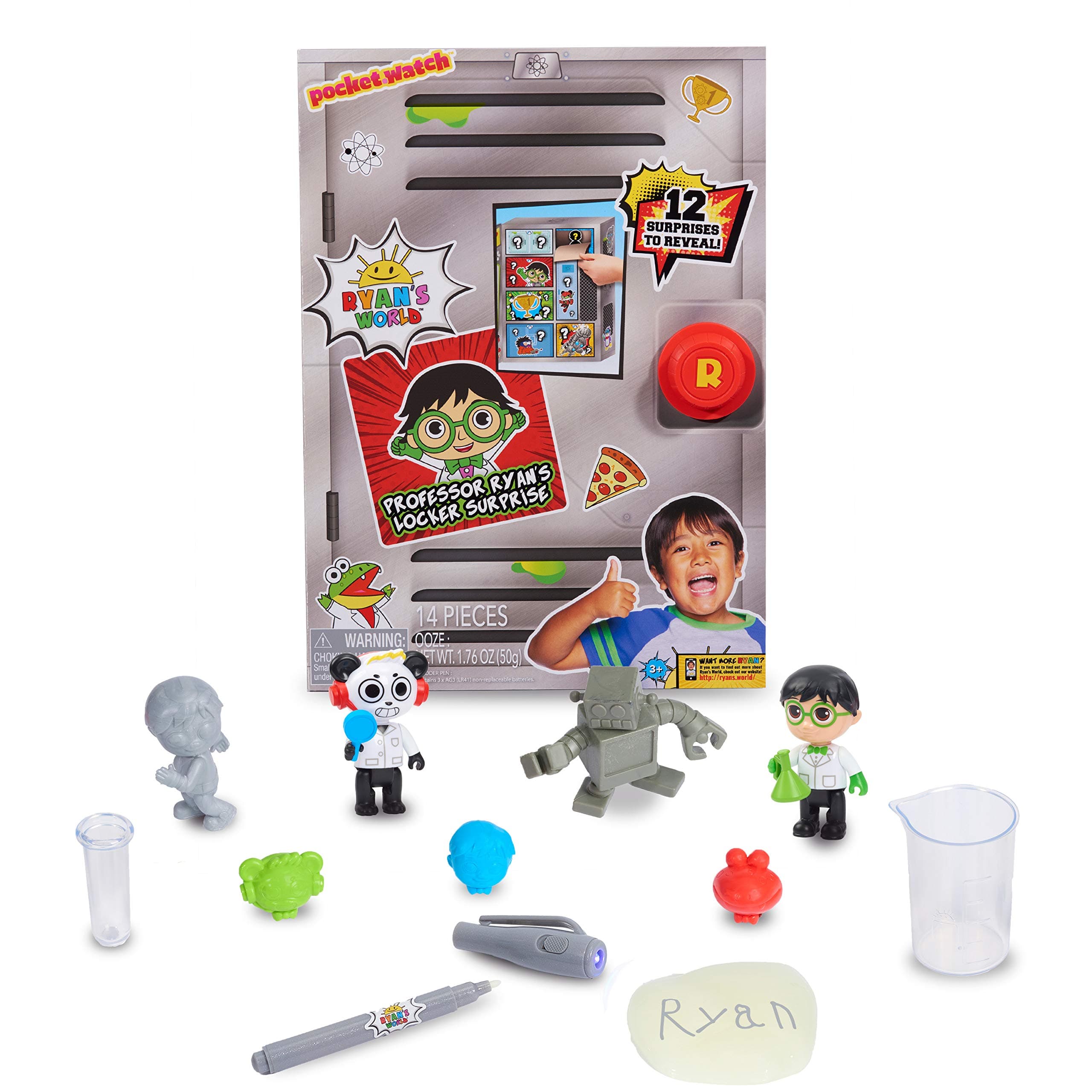 Just Play RYAN'S WORLD Professor Ryan’s Locker Surprise, 12 Surprises Inside Includes Toy Figures and Slime, Styles May Vary, Kids Toys for Ages 3 Up