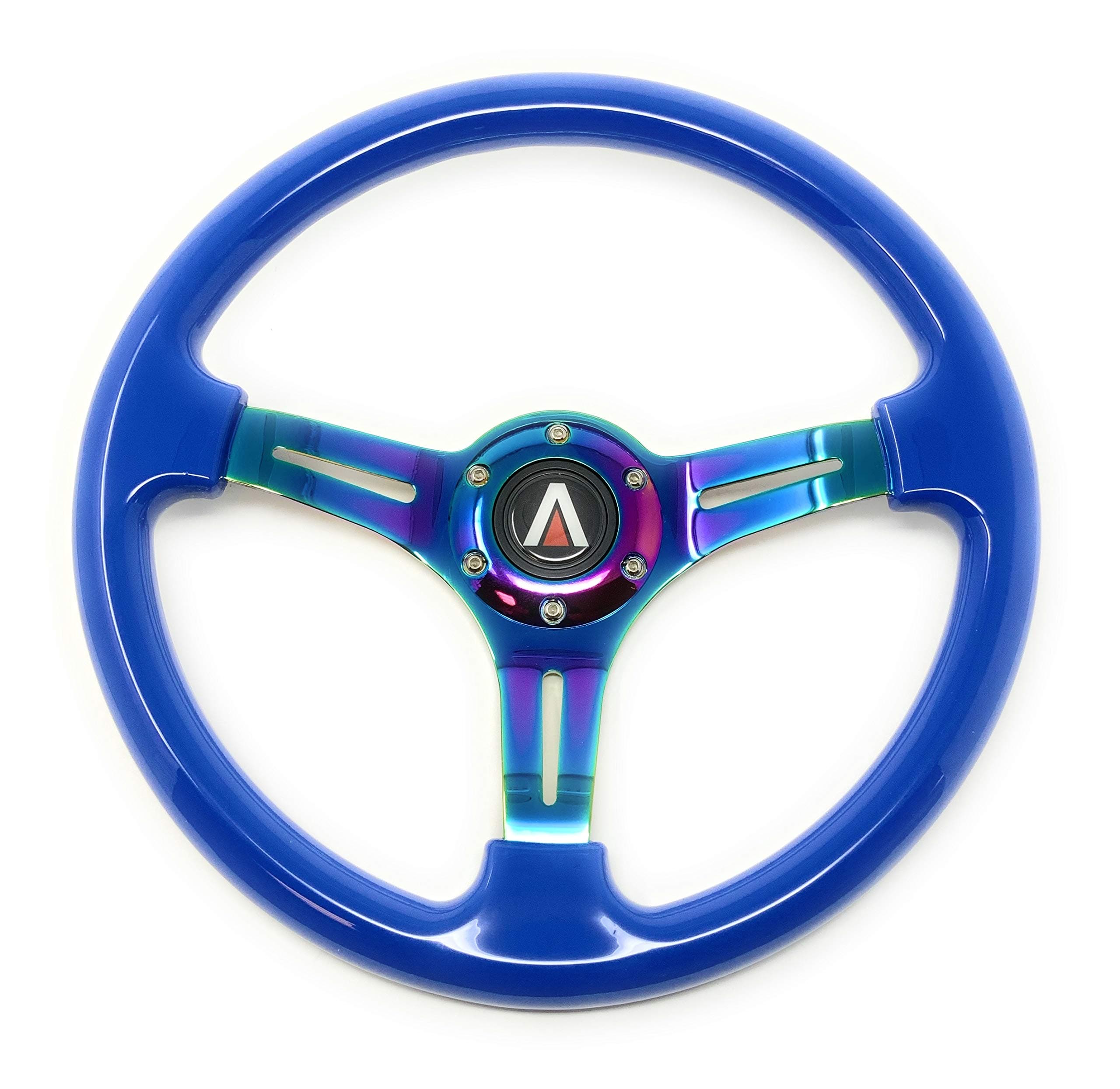Tanaka 6 Bolt 350mm Neo Chrome Style 3 Spoke Universal Steering Wheel (Blue)