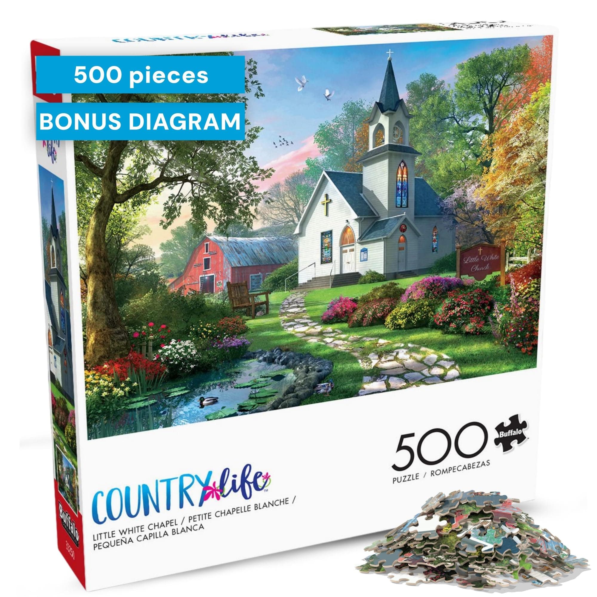 Buffalo Games - Dominic Davison - Little White Chapel - 500 Piece Jigsaw Puzzle for Adults Challenging Puzzle Perfect for Game Nights - Finished Puzzle Size is 21.25 x 15.00