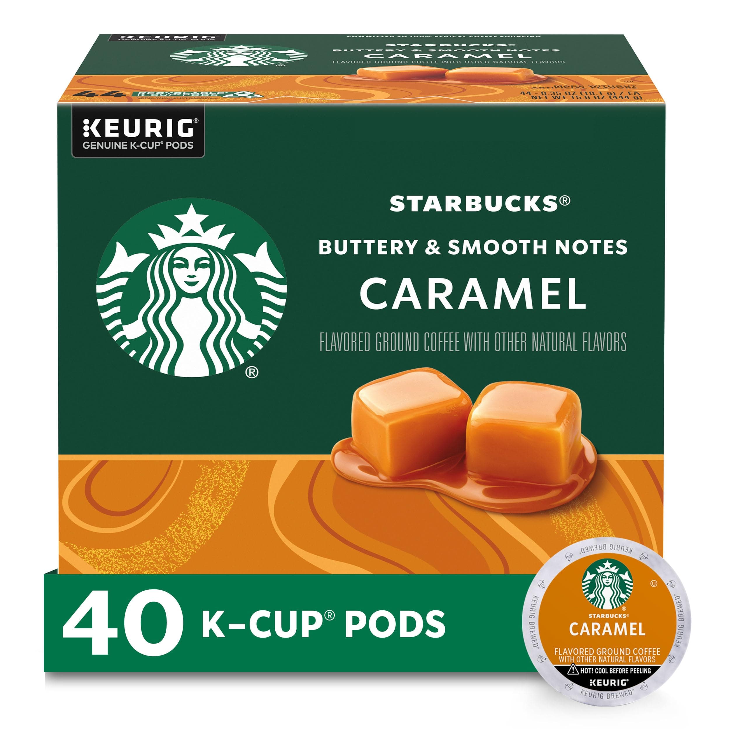 Starbucks K-Cup Coffee Pods—Caramel Flavor Coffee-100% Arabica—1 Box (40 subs)