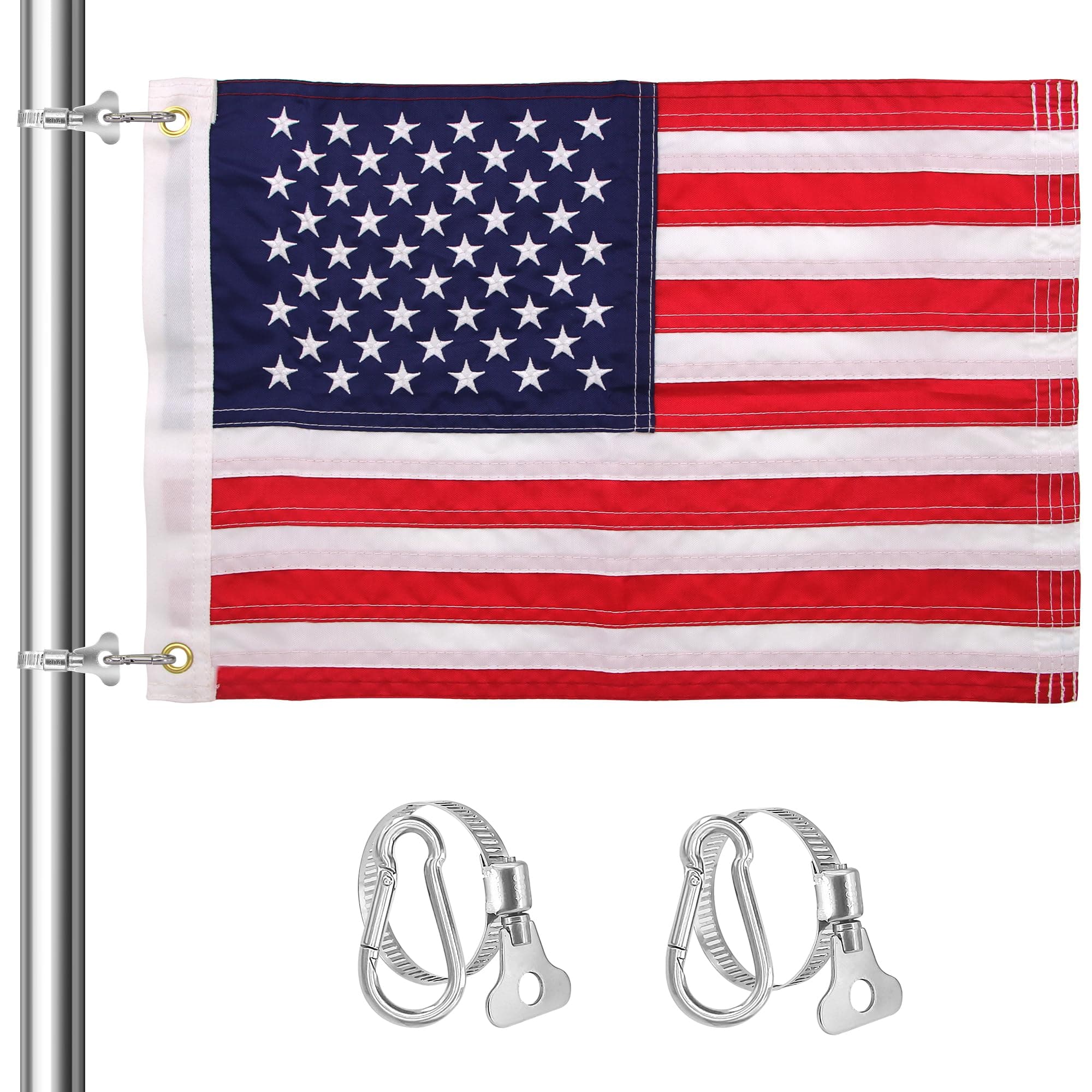 Boat Flag 16x24 inch, 50 Embroidered Stars Boat Flags, American Flag for Boat with 2 Boat Flag Pole Clips and Brass Grommets