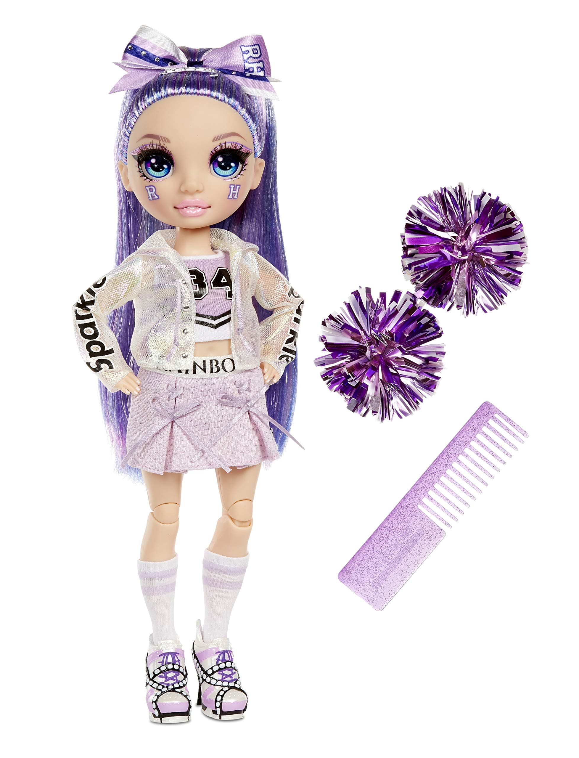 Rainbow High Cheer Violet Willow – Purple Cheerleader Fashion Doll with Pom Poms and Doll Accessories, Great Gift for Kids 6-12 Years Old