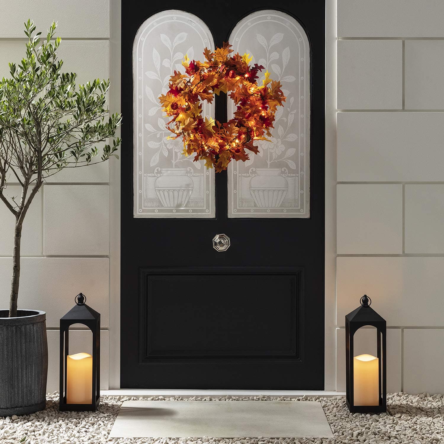 Lights4funSet of 2 Large Charcoal Grey Metal Battery Operated Fully Waterproof Outdoor Garden LED Candle Lanterns for Indoor Outdoor Use 50cm