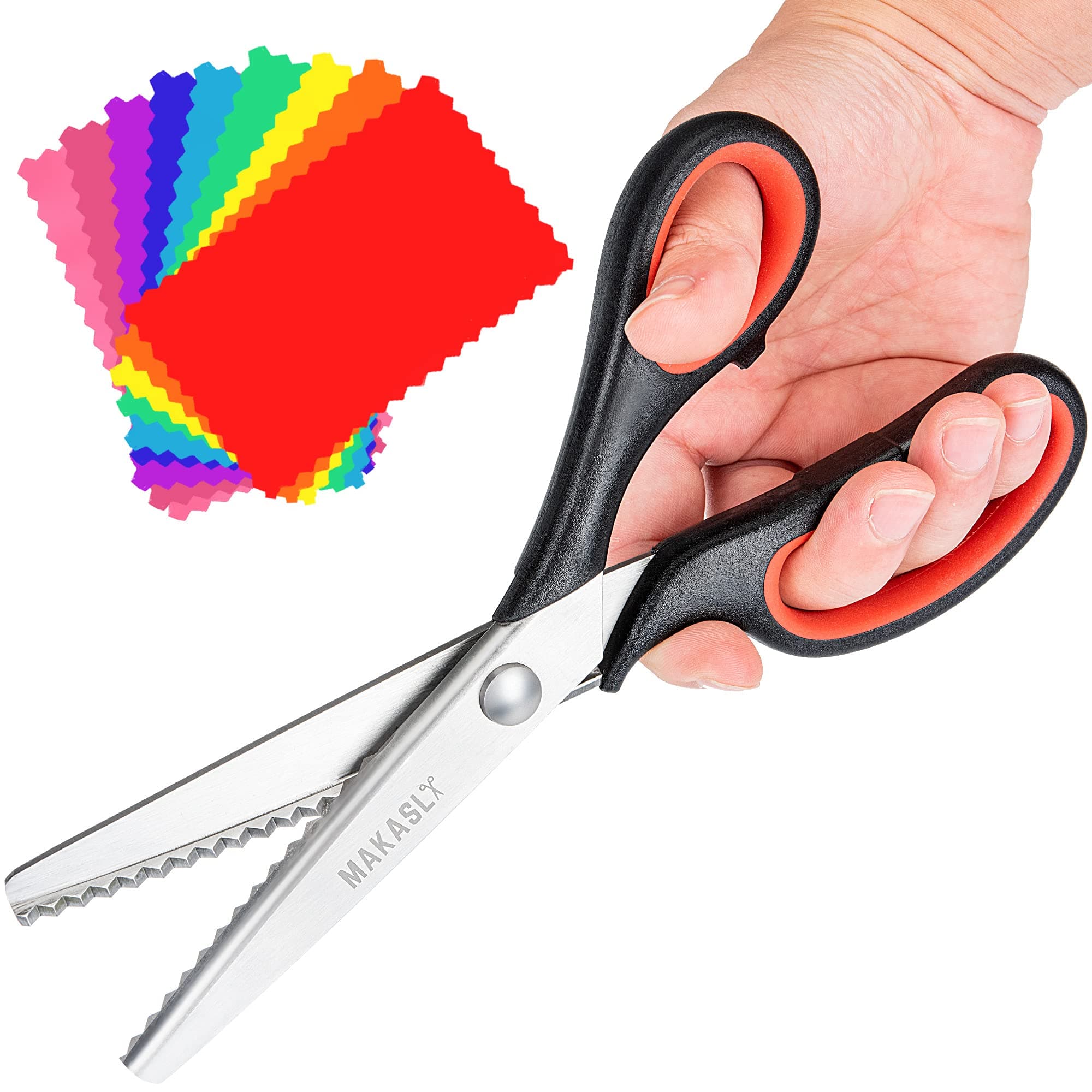Pinking Shears Scissors for Fabric, Craft Scissors Decorative Edge, Zig Zag Scissors with Serrated Cutting Edge, Professional Sewing Pinking Shear for Fabric/Leather/Paper Craft (Red)