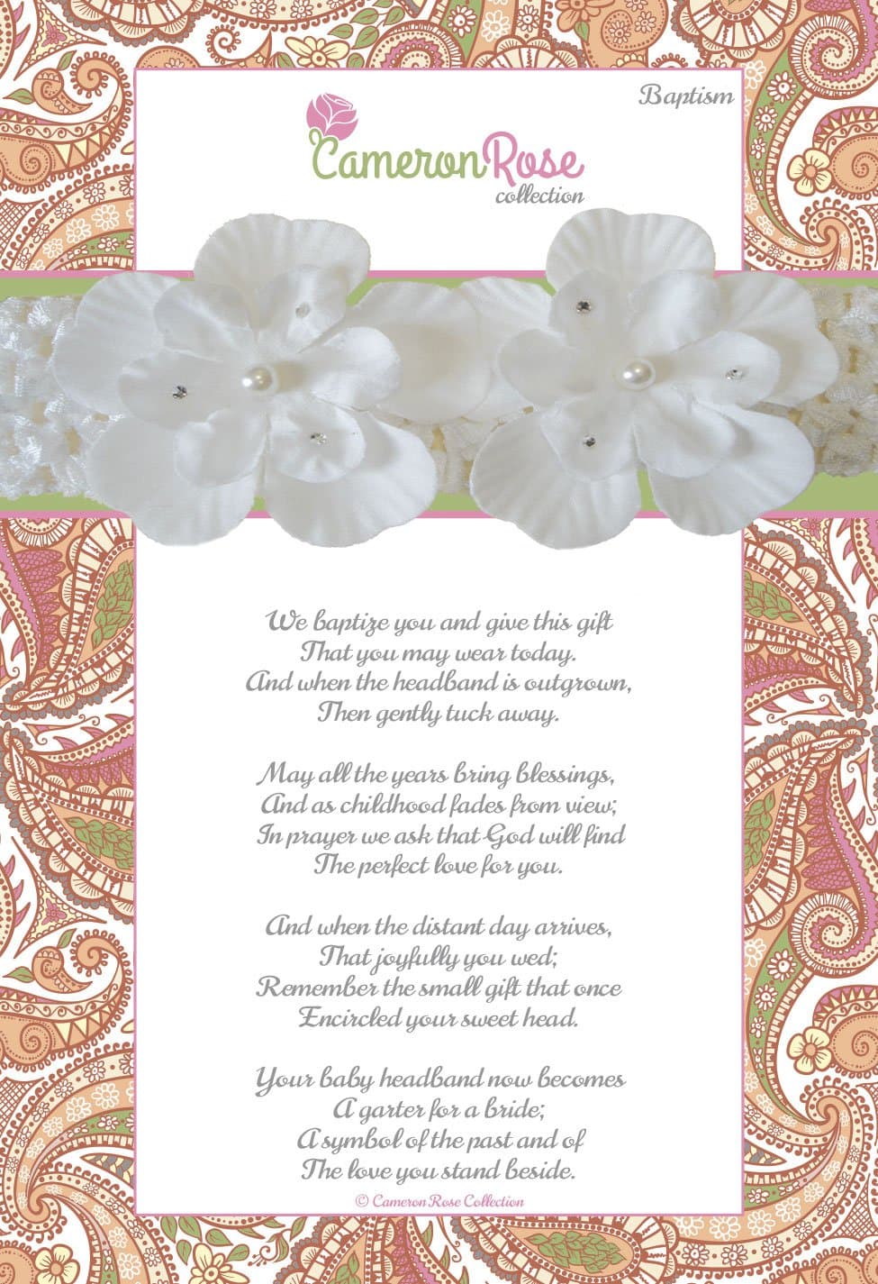 Cameron Rose Collection Keepsake Baby Headband, Baptism Gift - Baby's Headband Becomes Her Bridal Garter One Day