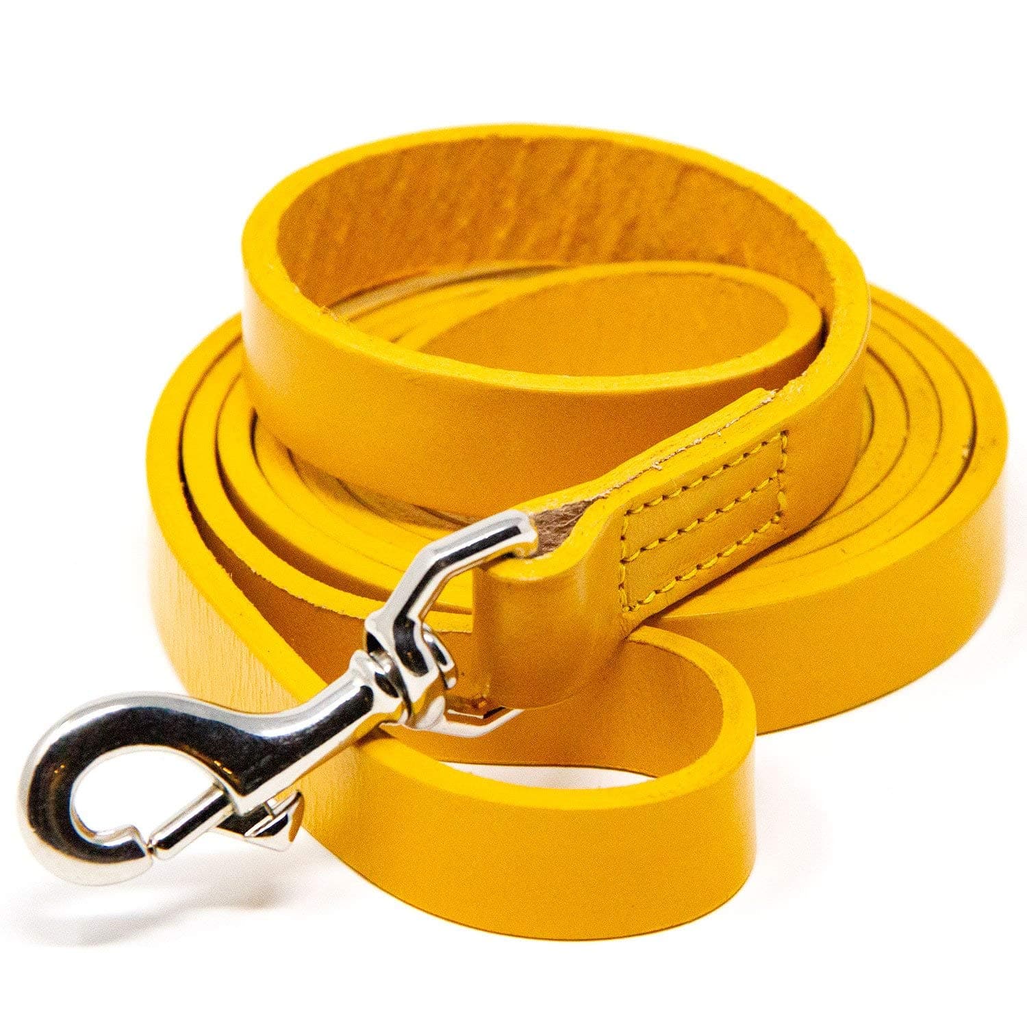 Logical LeatherDog Training Leash - Full Grain Leather Lead for Large Dogs - Yellow