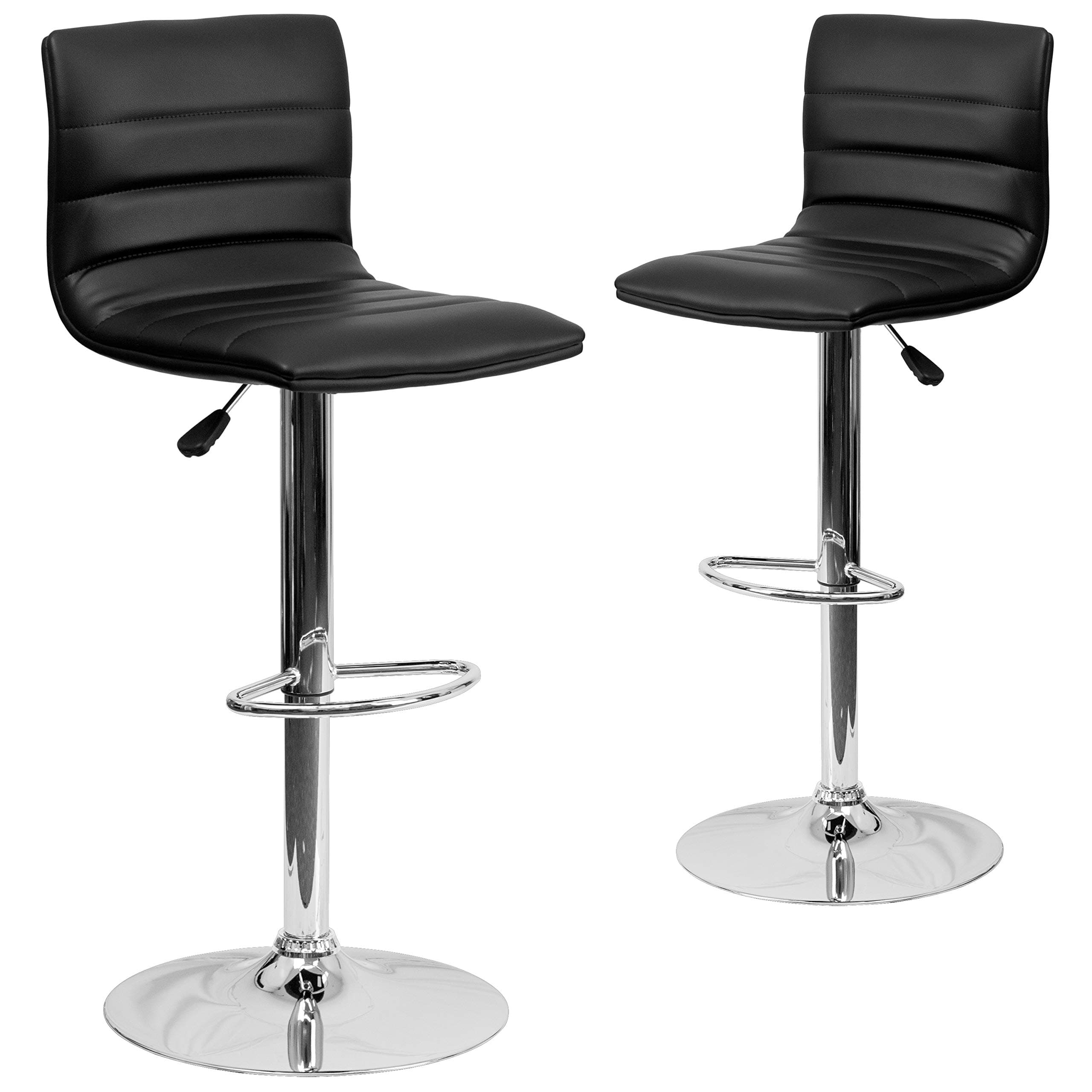 Flash Furniture Vincent 2 Pack Modern Black Vinyl Adjustable Bar Stool with Back, Counter Height Swivel Stool with Chrome -Pedestal Base