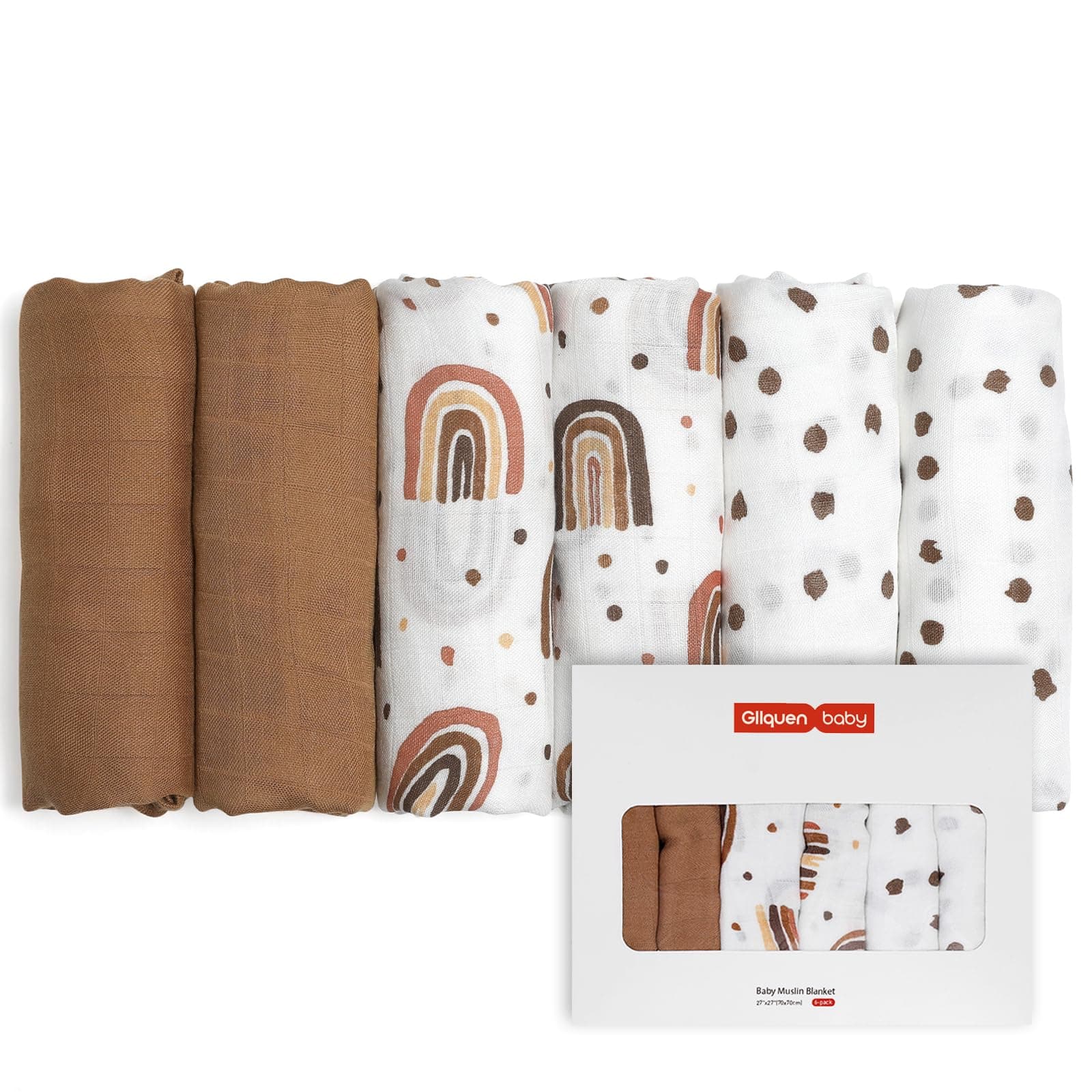 GLLQUEN BABY Muslin Squares Cloth for Baby, 6pack 70cm x 70cm Cotton Burp Cloths for Newborn, Absorbent & Breathable and Ideal to Clean, Wipe & Cover Newborns