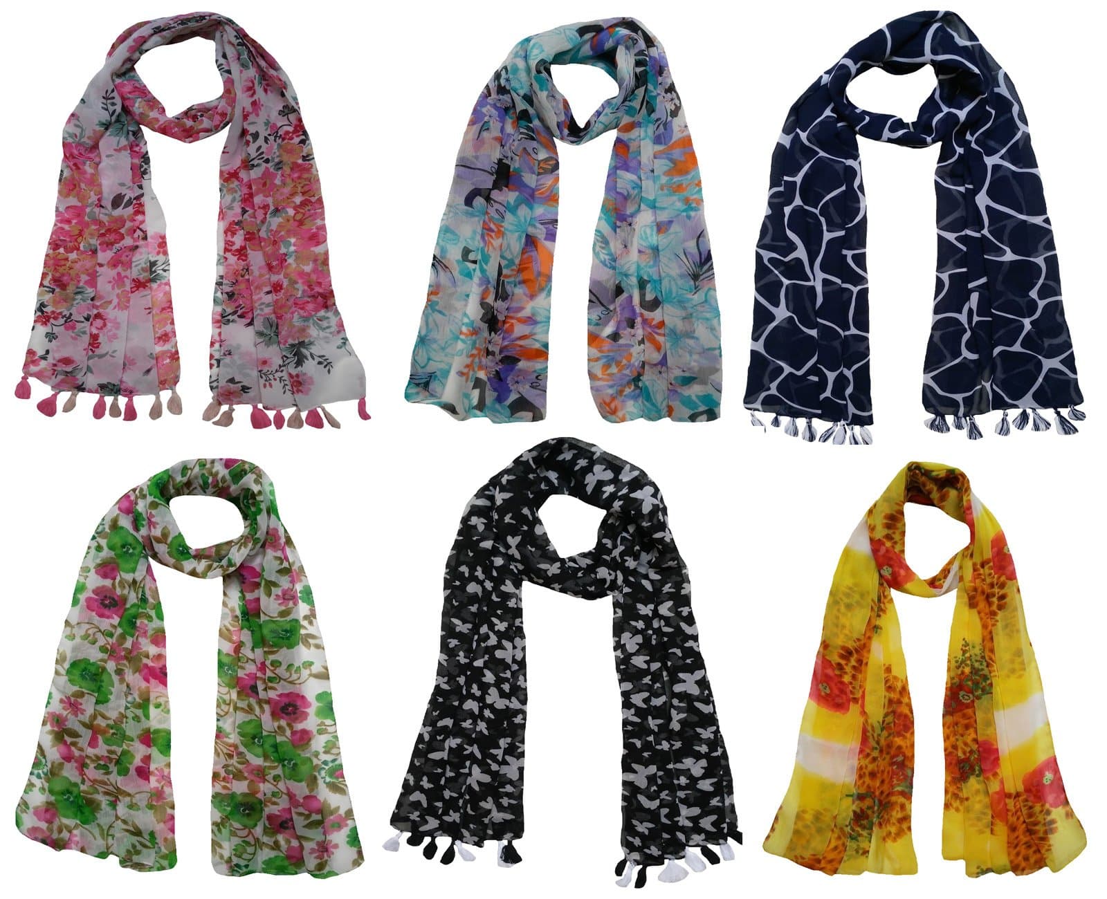 Women's Printed Georgette Trendy Stoles, Free Size (Multicolour, F0168) - Pack of 6